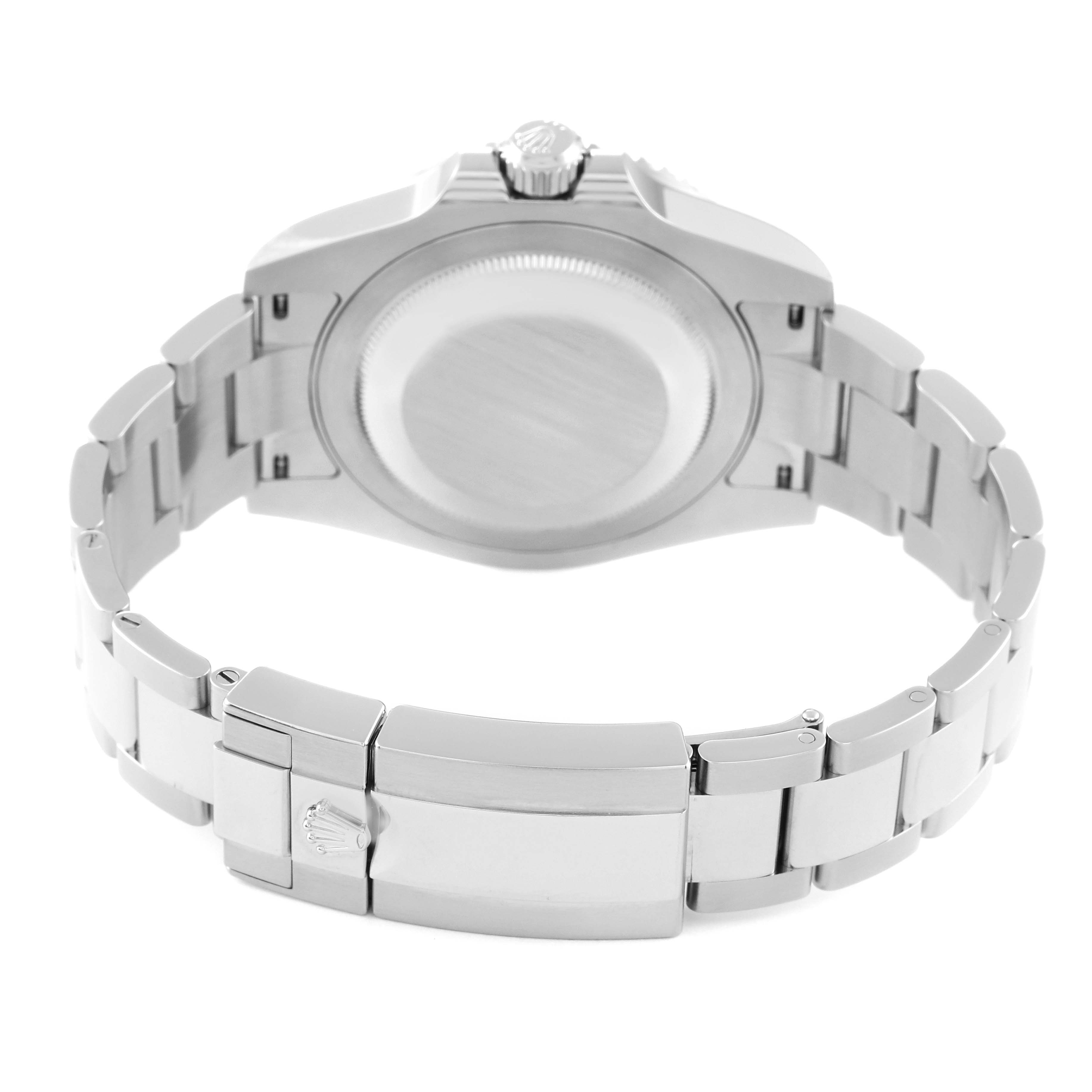 The image shows the back case and clasp of a Rolex GMT-Master 126710 Men
s Stainless Steel Black Dial 126710 Men
s Stainless Steel Black Dial watch at an angle highlighting the bracelet and crown.