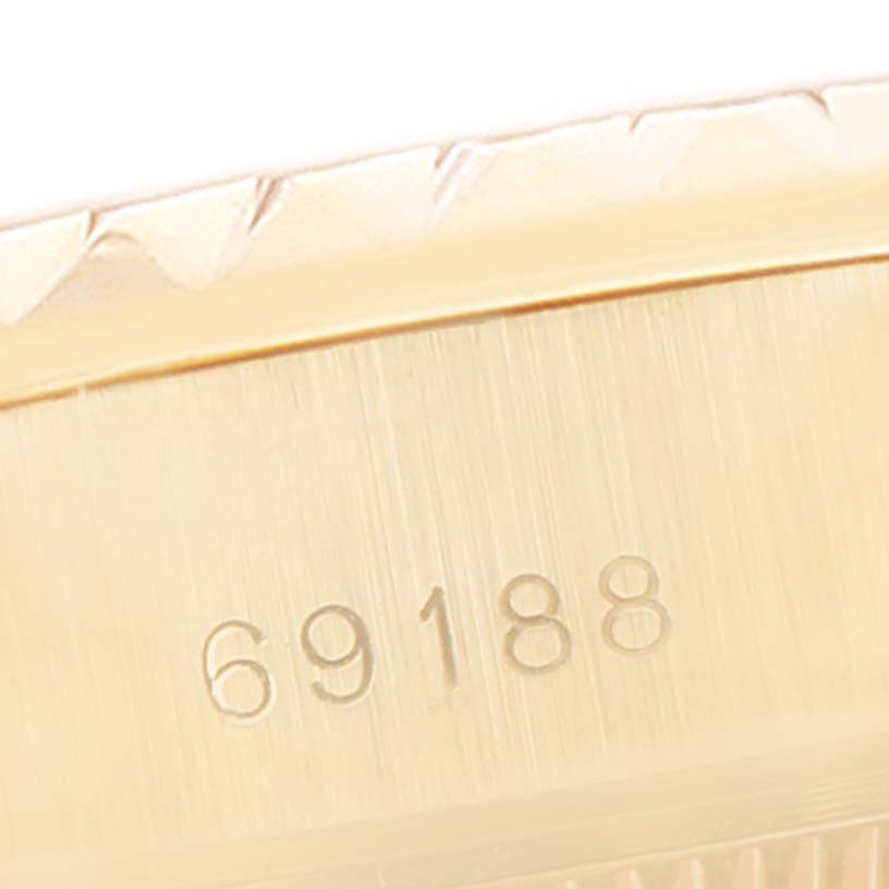 The image shows a close-up of the model number "69188" engraved on the case side of a Rolex President 69188 Women's Yellow Gold Champagne Dial 69188 Women's Yellow Gold Champagne Dial watch.
