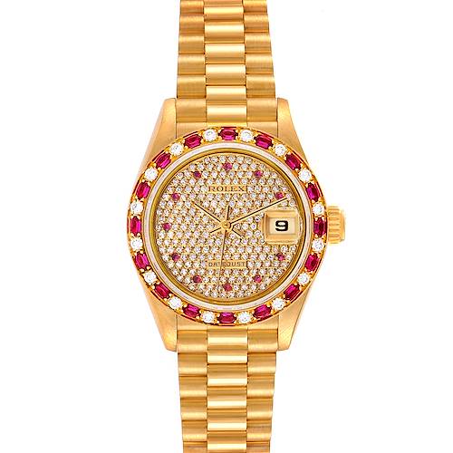 Photo of Rolex President Yellow Gold Diamond Ruby Ladies Watch 69198 Box Papers