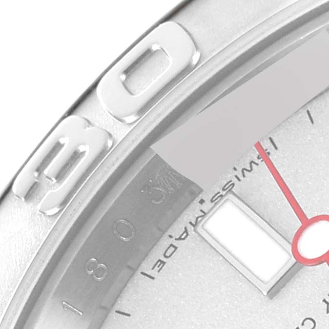 The image shows a close-up of the bezel and part of the dial of a Rolex Yacht-Master 16622 Men
s Stainless Steel Silver Dial 16622 Men
s Stainless Steel Silver Dial watch.