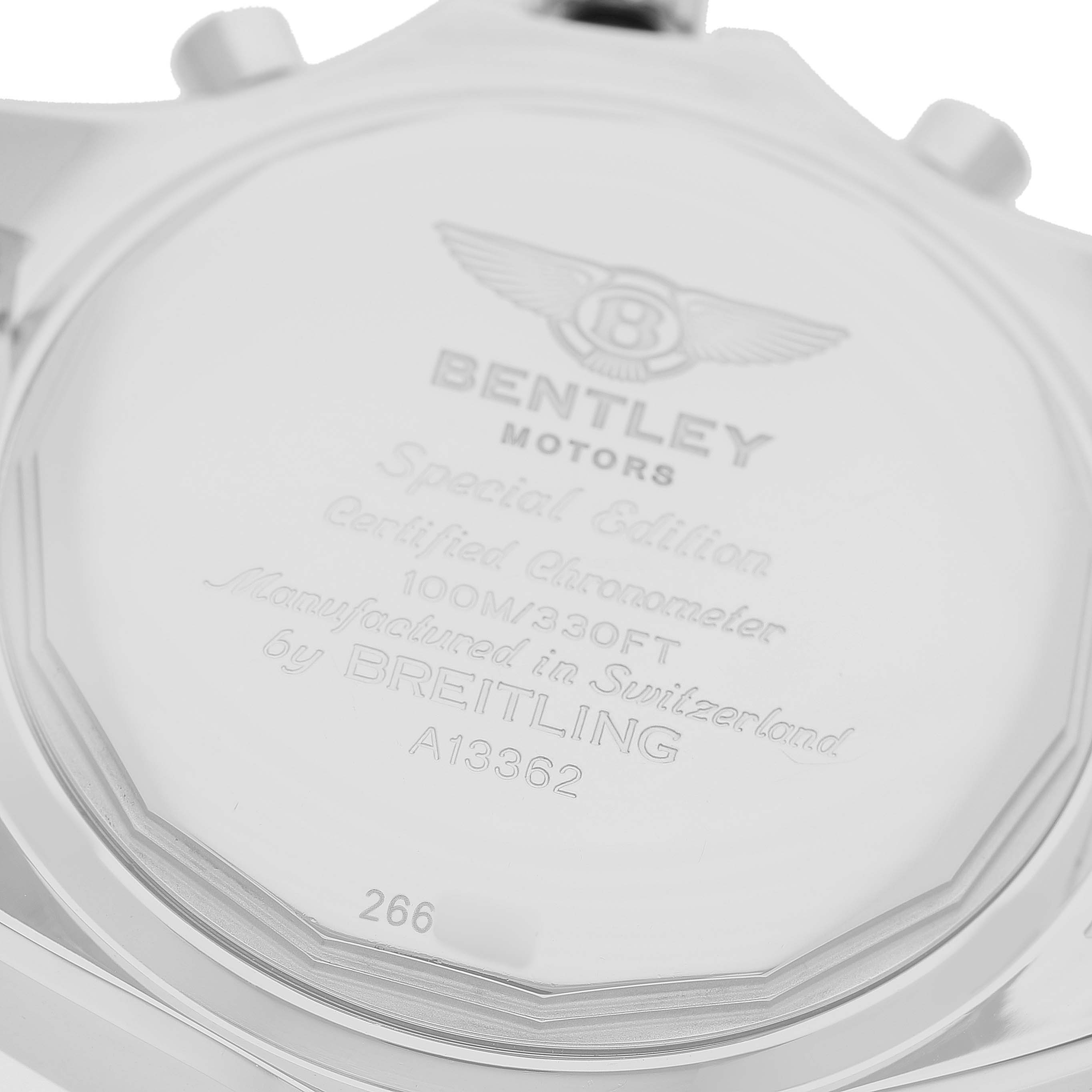 The image shows the engraved back of a Bentley model by Breitling, highlighting the special edition details.