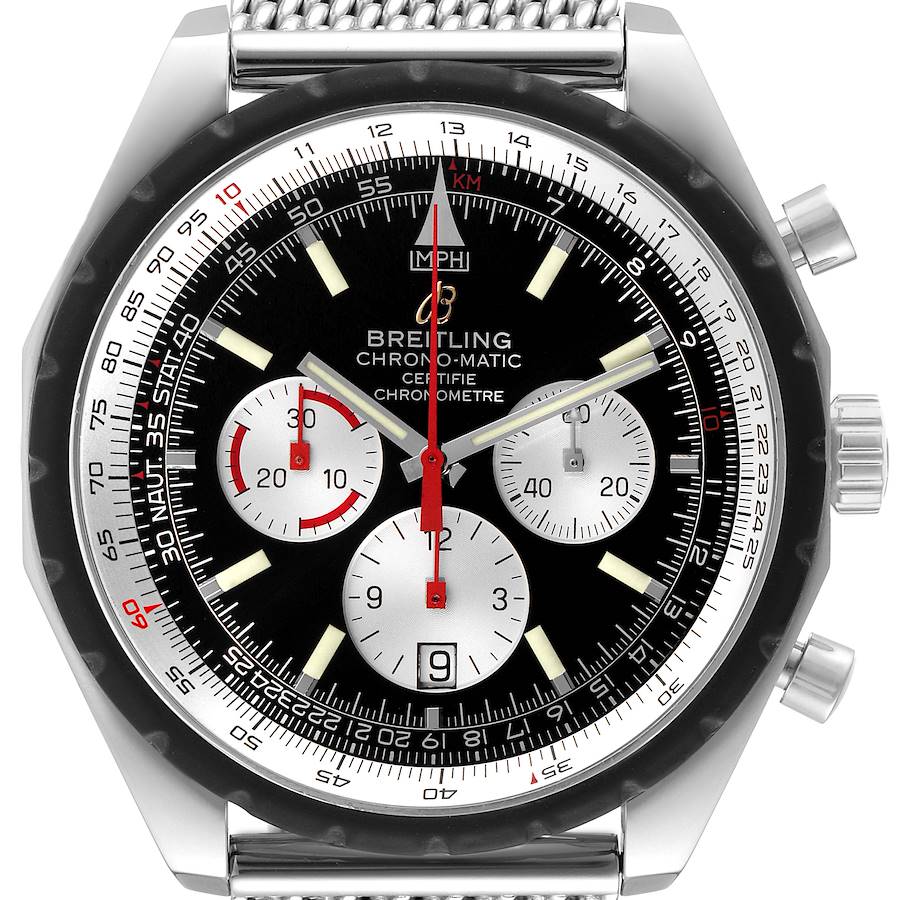 Breitling Navitimer Chronomatic Black Dial Black Stap Mens Watch A14360 SwissWatchExpo