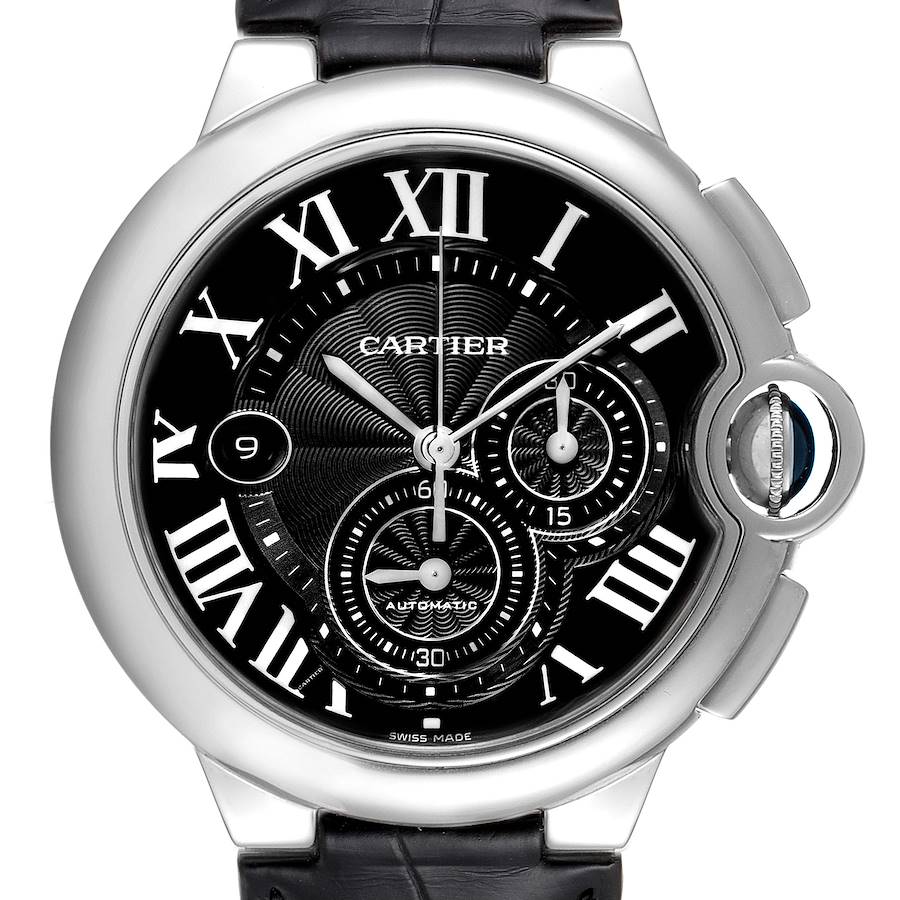Cartier Ballon Bleu Steel Black Dial Chronograph Mens Watch W6920052 Box Card SwissWatchExpo