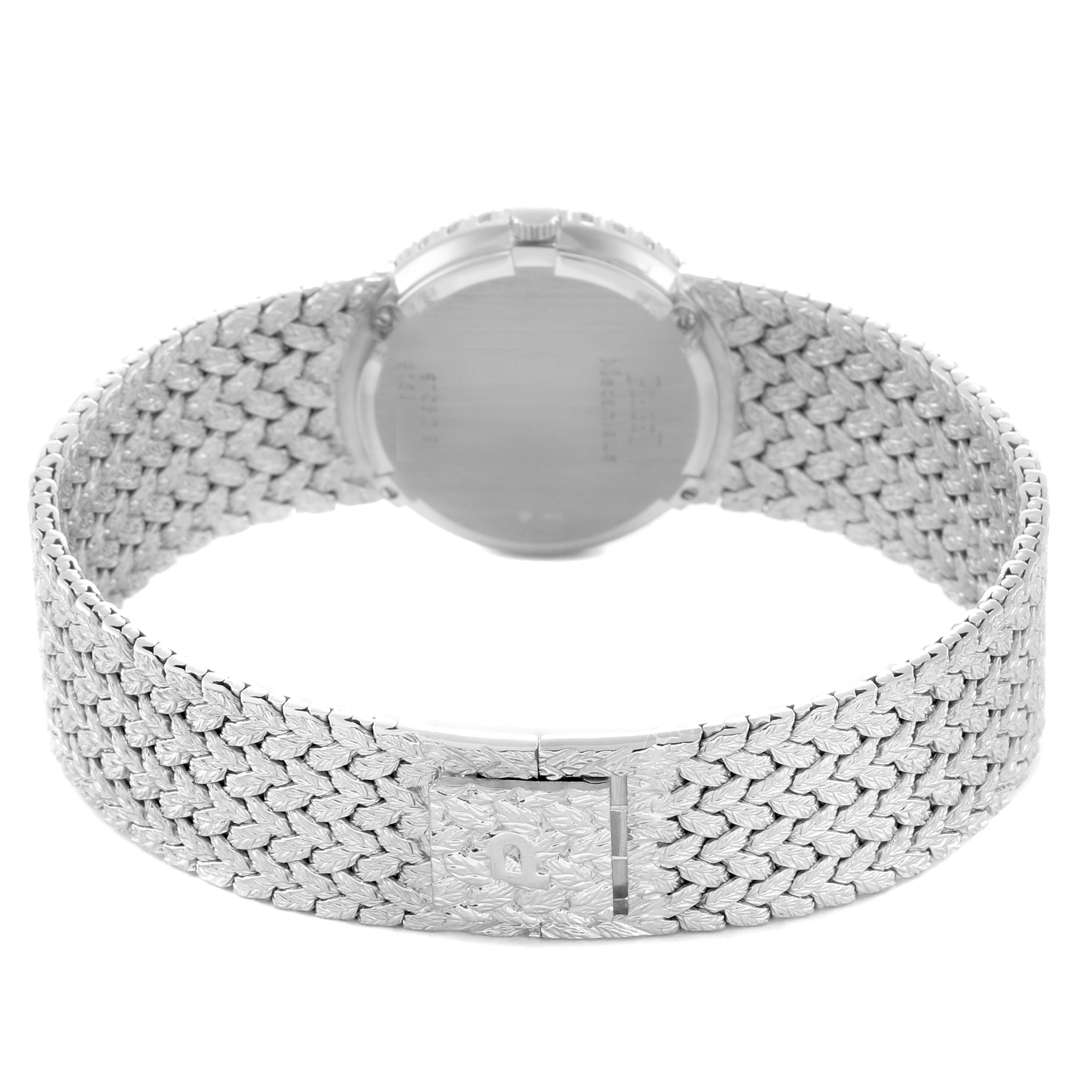 The image shows the back view of the Piaget 9706D2 Women
s White Gold Silver Dial 9706D2 Women
s White Gold Silver Dial Tradition White Gold Diamond Sapphire Ladies Watch 9706D2, highlighting the clasp and band details.