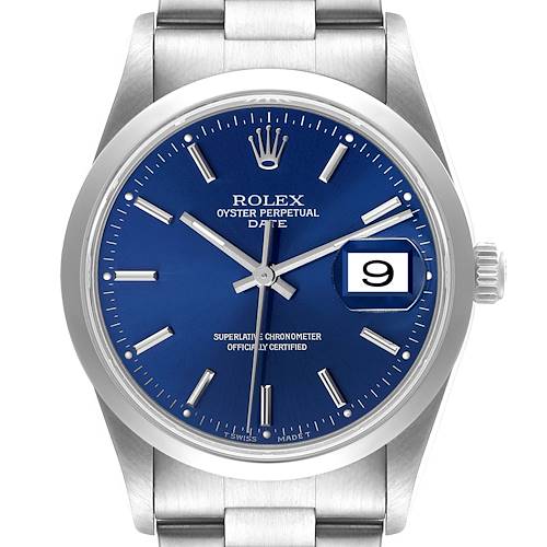 Photo of Rolex Date Blue Dial Oyster Bracelet Steel Mens Watch 15200