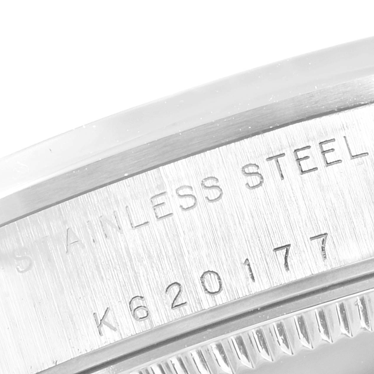 This image shows a close-up of the side of a stainless steel Rolex Mid-Size 78240 Women
s Stainless Steel Silver Dial 78240 Women
s Stainless Steel Silver Dial watch, highlighting the model number.