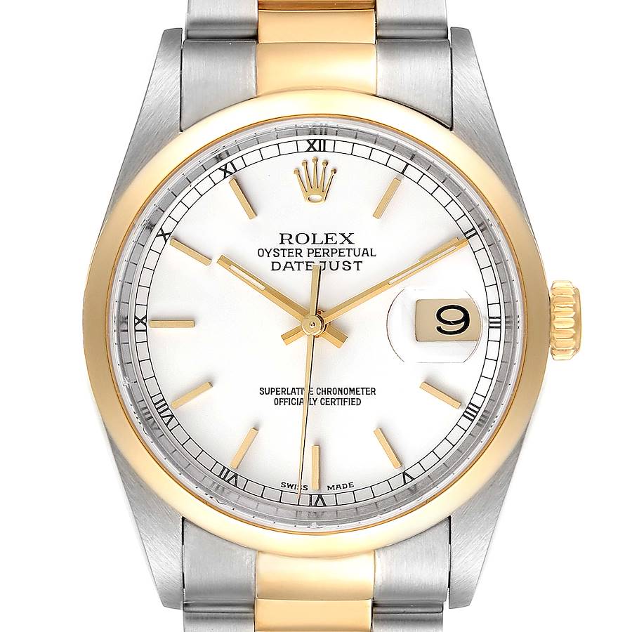 Rolex Datejust 36 Steel Yellow Gold White Dial Mens Watch 16203 SwissWatchExpo