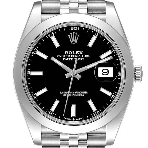 Photo of Rolex Datejust 41 Black Dial Steel Smooth Bezel Mens Watch 126300 Box Card