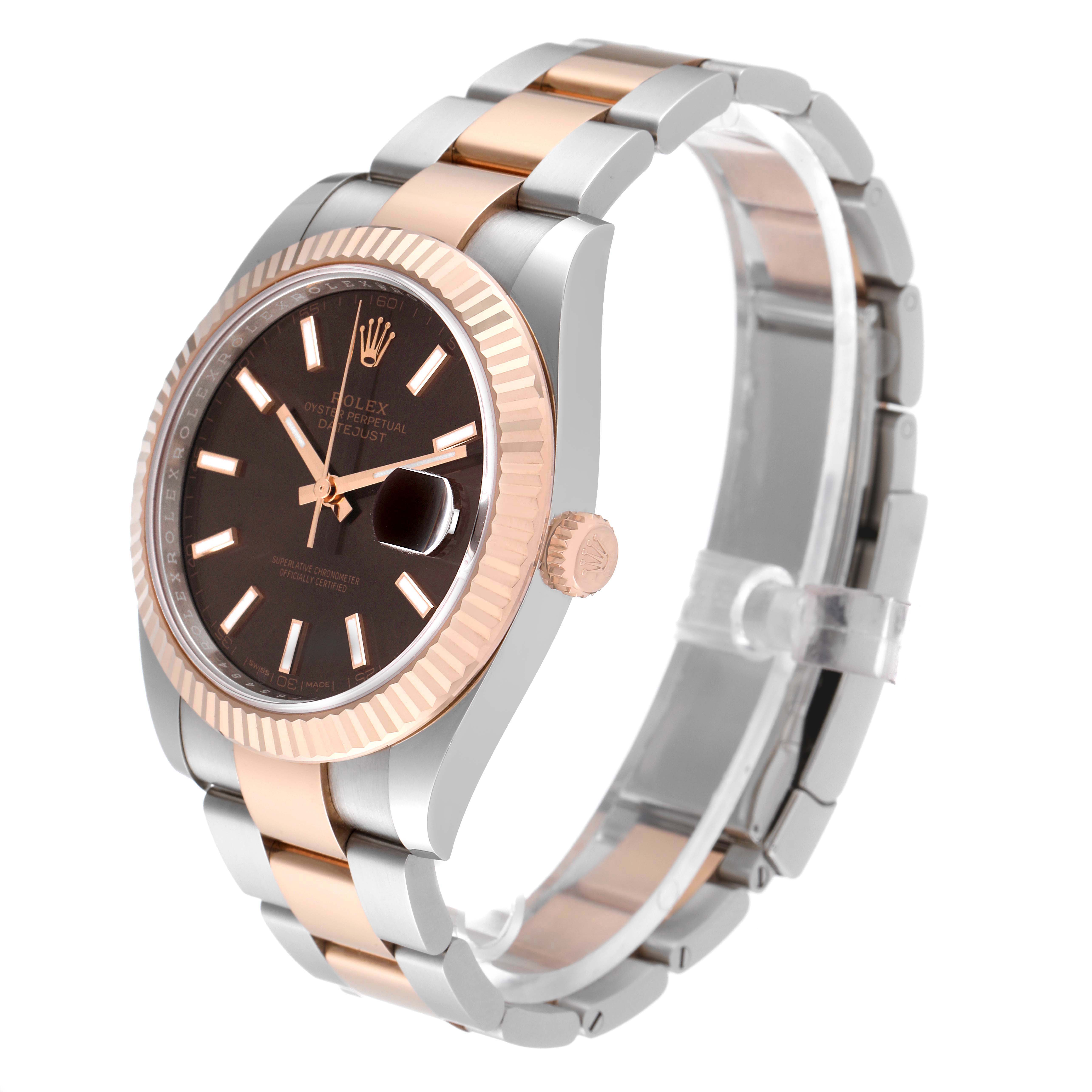 The Rolex Datejust 41 126331 Men's Steel and Gold (two tone) Brown Dial 126331 Men's Steel and Gold (two tone) Brown Dial watch is shown at a slight angle revealing the dial, bezel, crown, and bracelet.