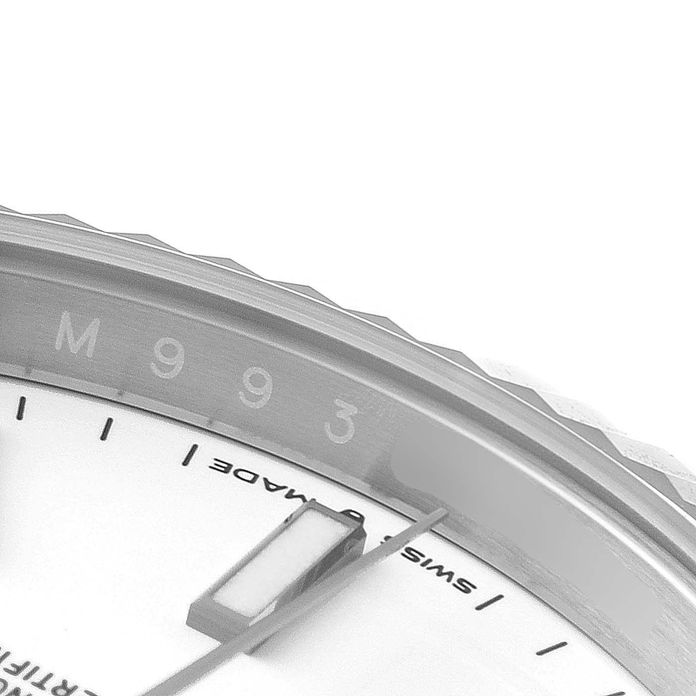 The image shows a close-up of the dial and bezel of a Rolex Datejust 41 126334 Men
s Stainless Steel White Dial 126334 Men
s Stainless Steel White Dial watch.