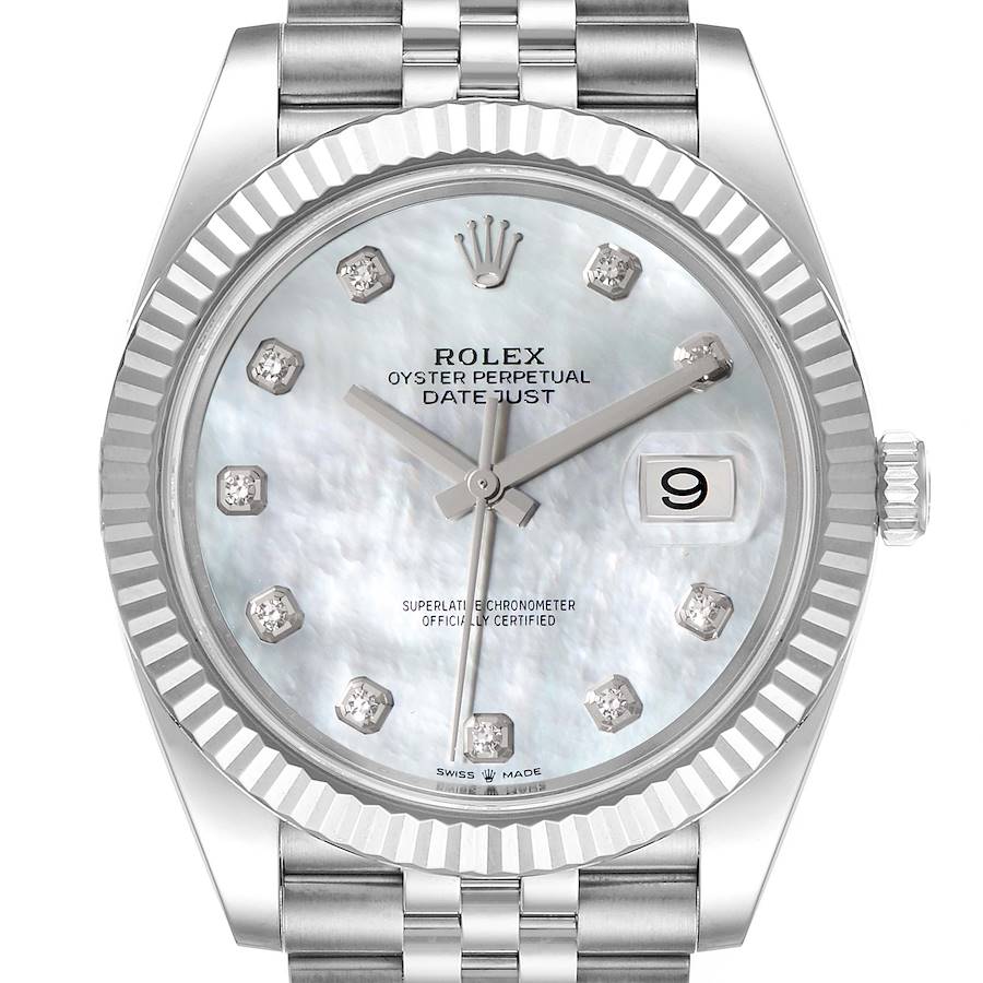 Rolex Datejust 41 Steel White Gold MOP Diamond Mens Watch 126334 Unworn SwissWatchExpo