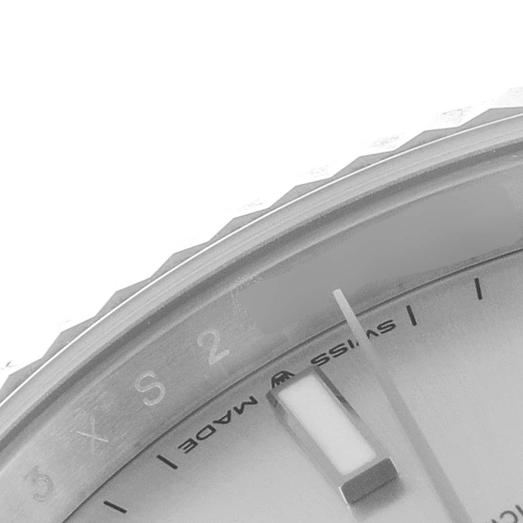 This image shows a close-up of the dial and part of the bezel of a Rolex Datejust 41 126334 Men
s Stainless Steel Silver Dial 126334 Men
s Stainless Steel Silver Dial watch.