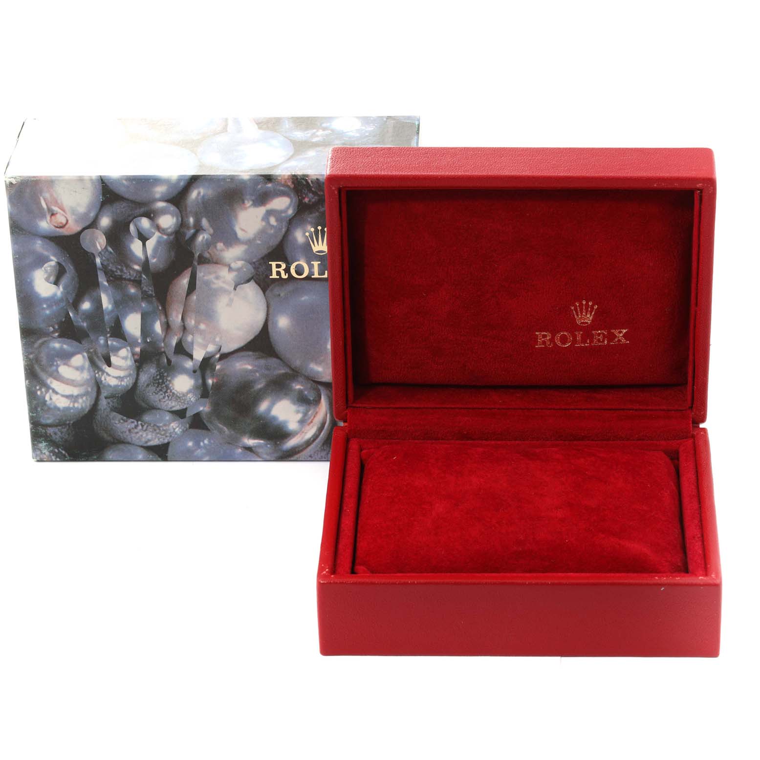 The image shows a Rolex President 69178 Women's Yellow Gold Champagne Dial 69178 Women's Yellow Gold Champagne Dial watch box and packaging from a front angle, with the box open and empty.