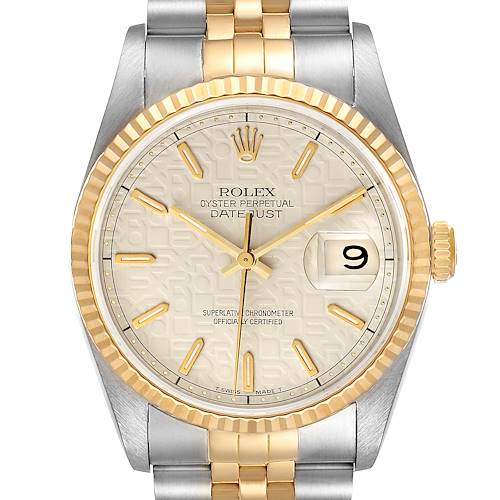 Photo of Rolex Datejust Steel 18K Yellow Gold Anniversary Dial Watch 16233 Box Papers