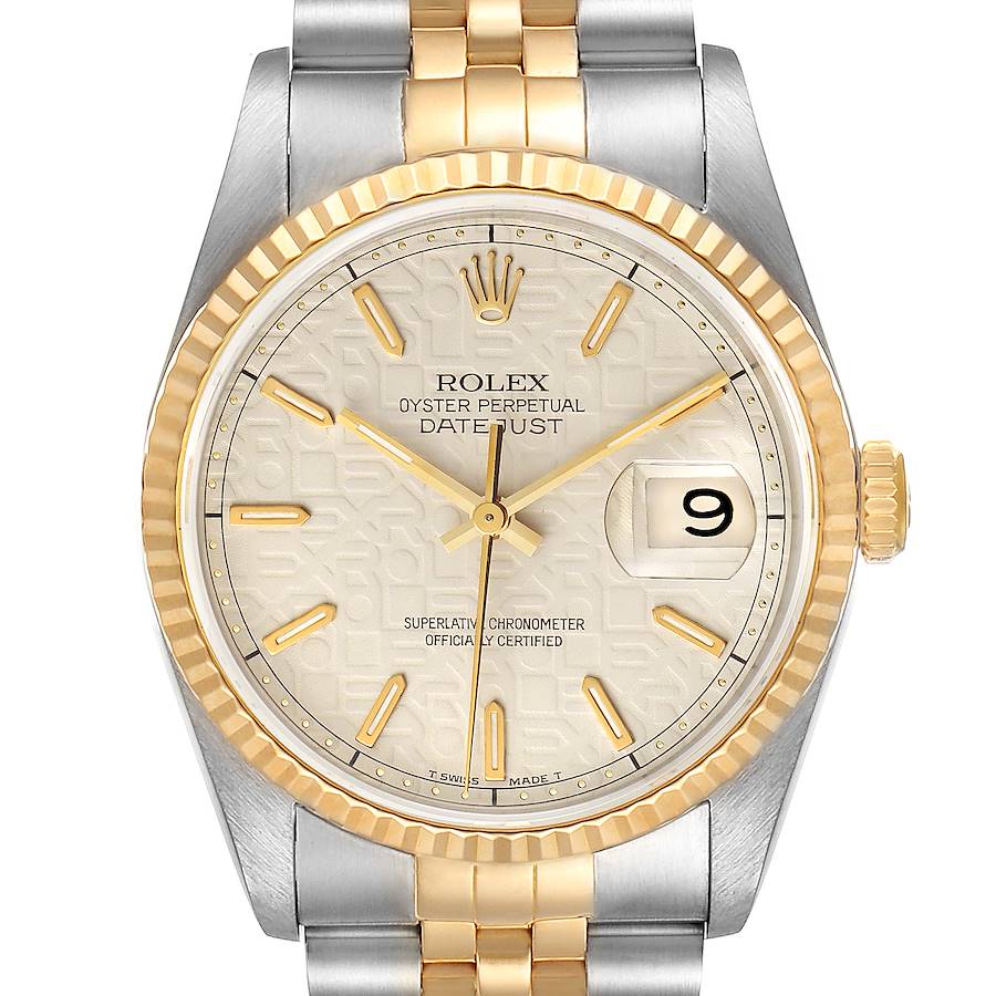 Rolex Datejust Steel 18K Yellow Gold Anniversary Dial Watch 16233 Box Papers SwissWatchExpo