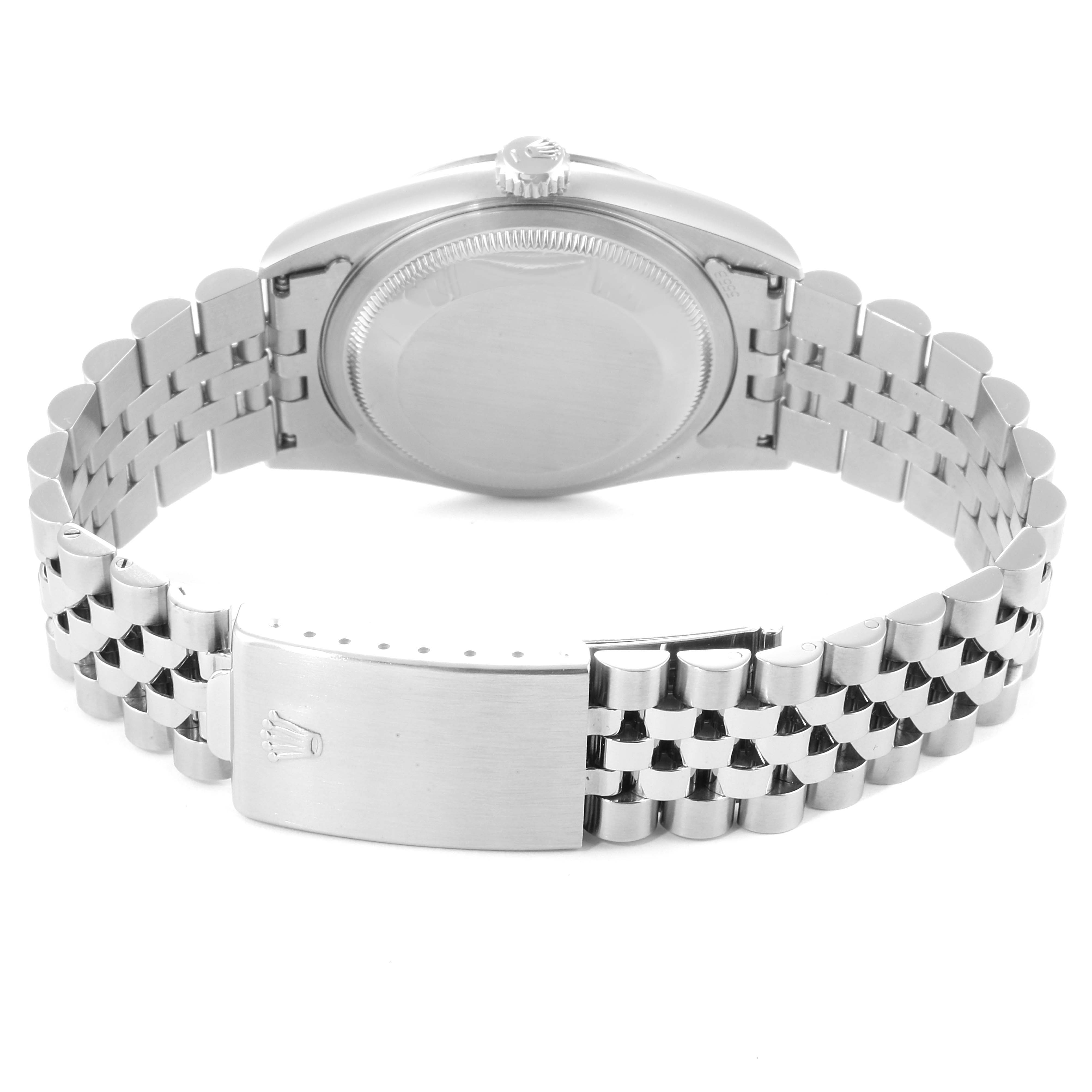 The image shows the back case and bracelet of a Rolex Datejust 16234 Men's Stainless Steel Silver Dial 16234 Men's Stainless Steel Silver Dial watch, viewed from the rear.