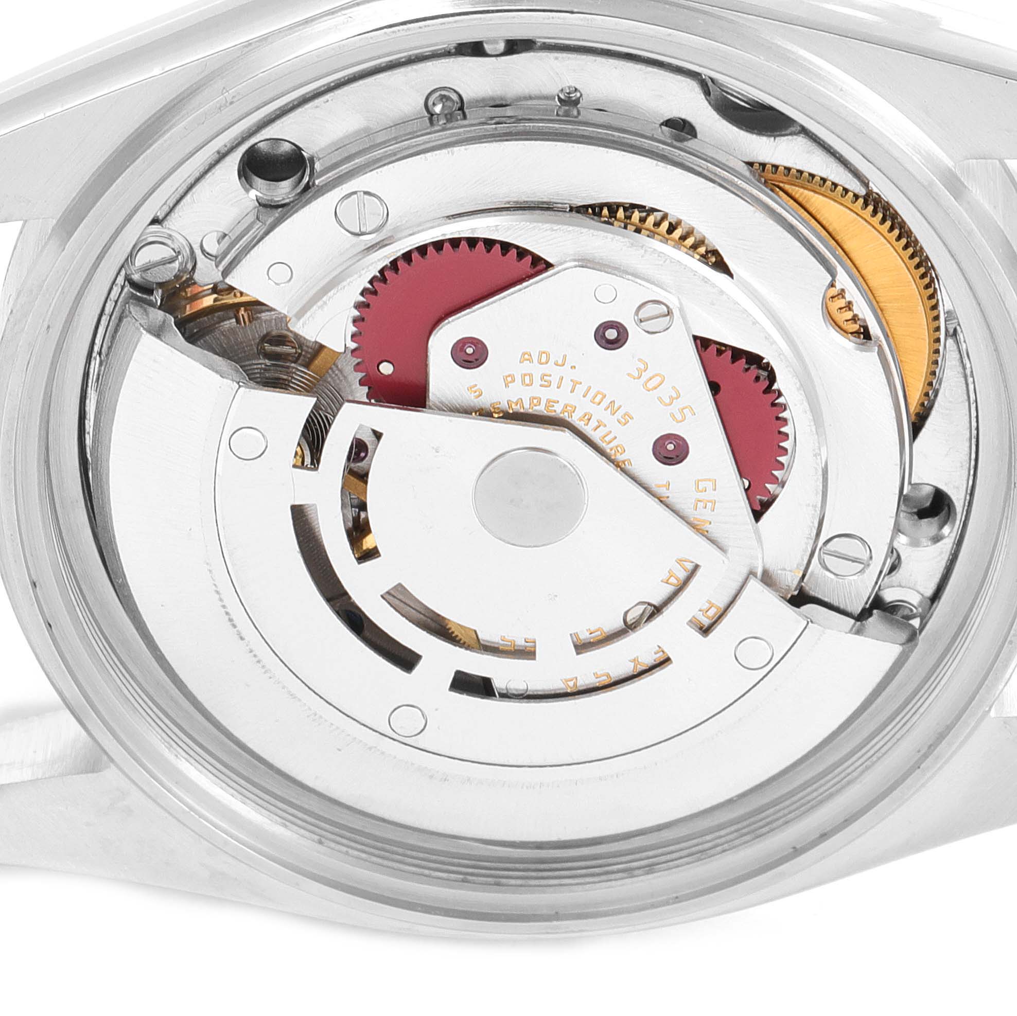 This image shows the internal mechanism and components of the Rolex Vintage Collection 16013 Men's Steel and Gold (two tone) White Dial 16013 Men's Steel and Gold (two tone) White Dial model from a close-up angle.