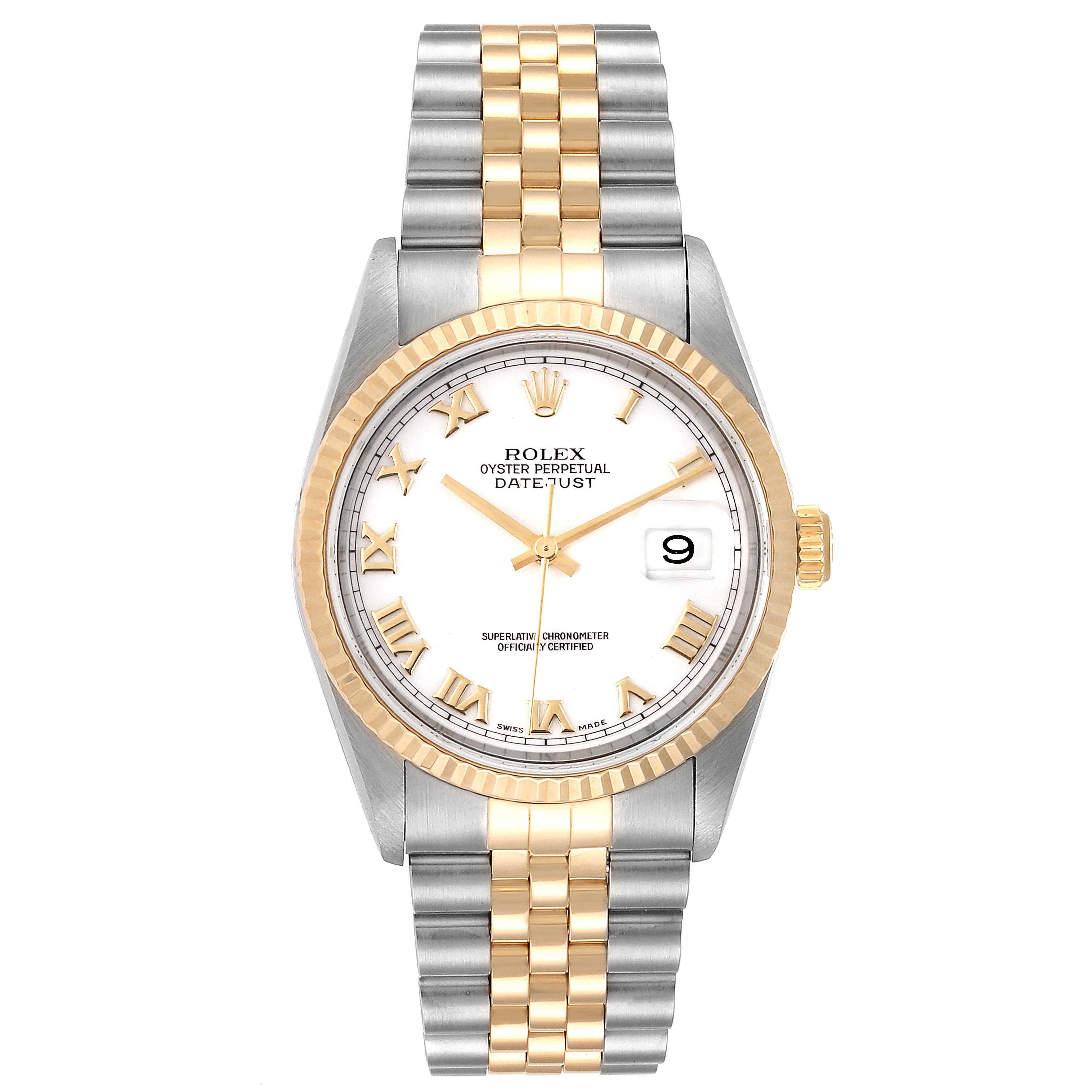 Rolex Datejust Steel Yellow Gold White Roman Dial Mens Watch 16233 ...