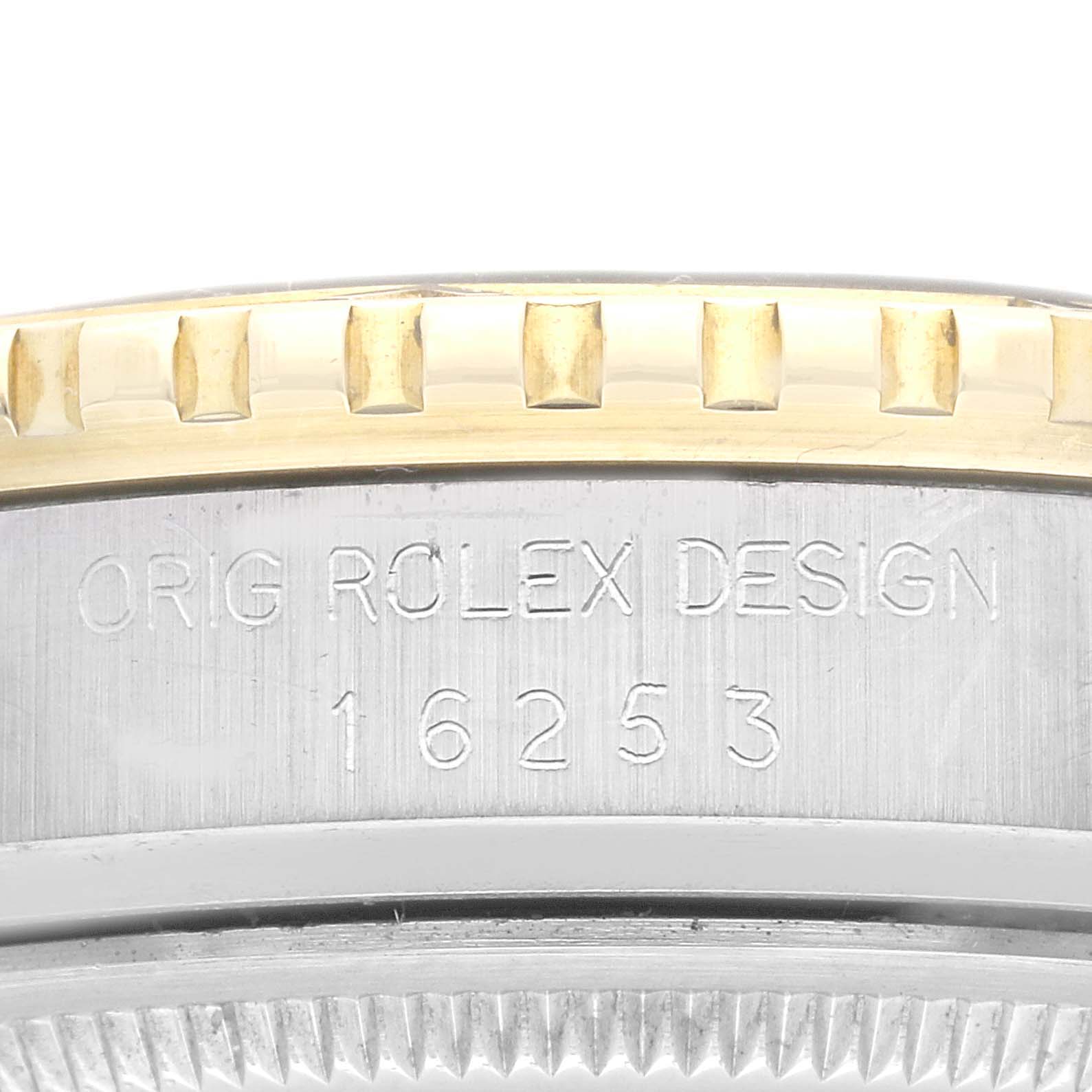 This is a close-up angle showing the bezel and engraved case of the Vintage Collection model by Rolex.