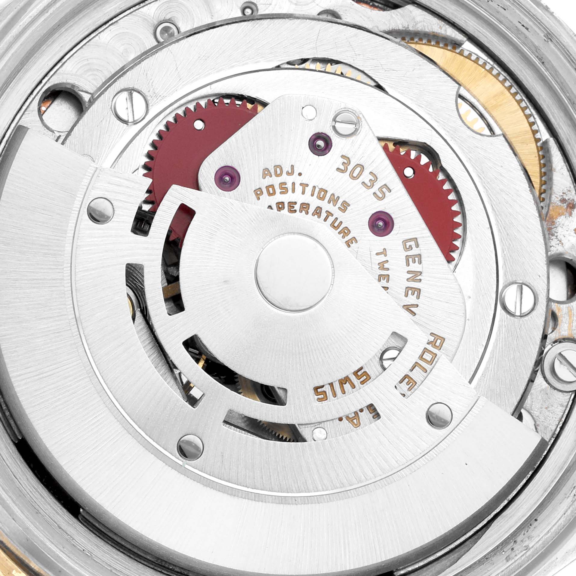 This image shows a close-up of the Rolex Turn-o-Graph 16253 Men
s Steel and Gold (two tone) Silver Dial 16253 Men
s Steel and Gold (two tone) Silver Dial
s movement, focusing on the rotor and internal mechanics.