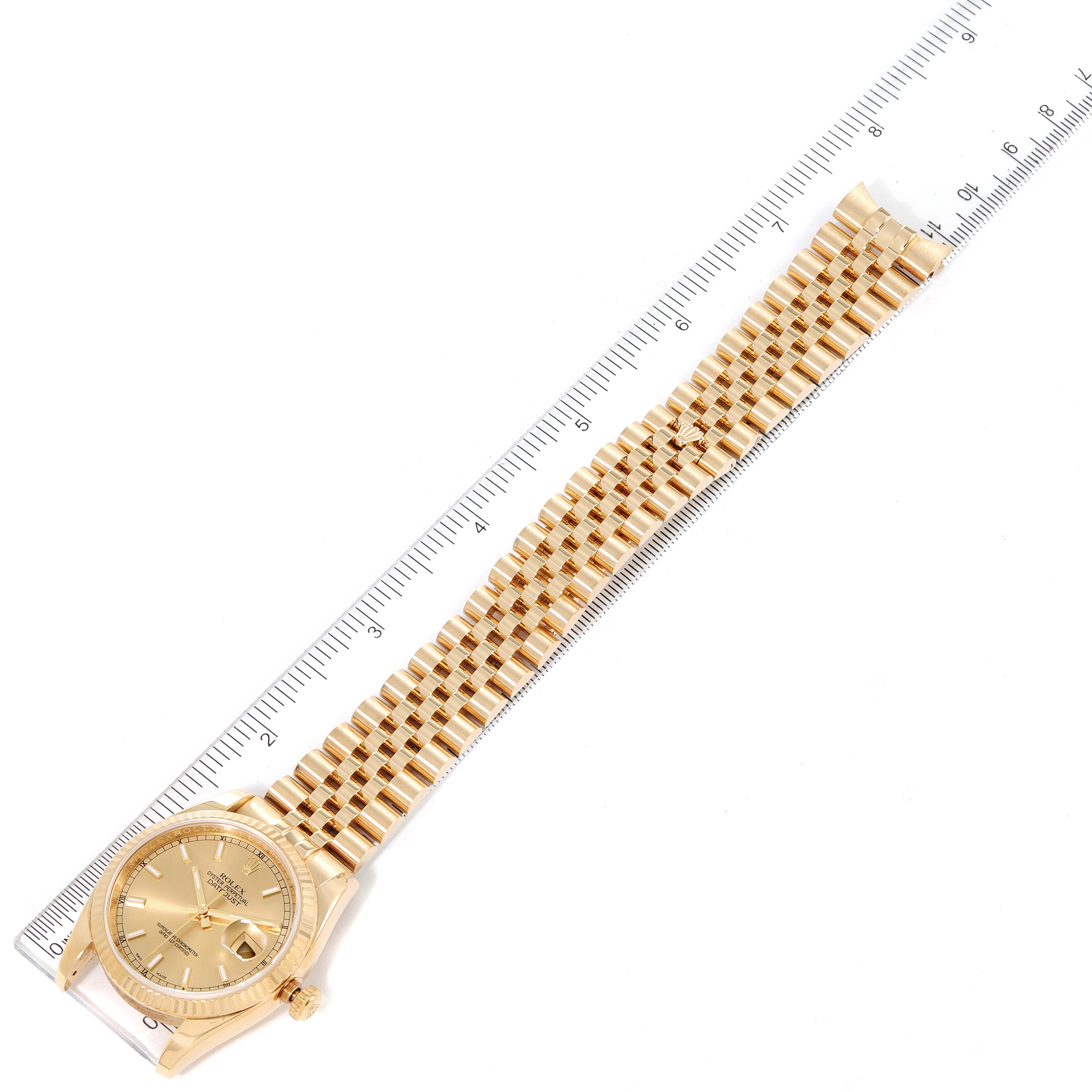 The image shows a top-down view of a Rolex President 116238 Men
s Yellow Gold Champagne Dial 116238 Men
s Yellow Gold Champagne Dial model watch, featuring the face, bezel, and full bracelet.