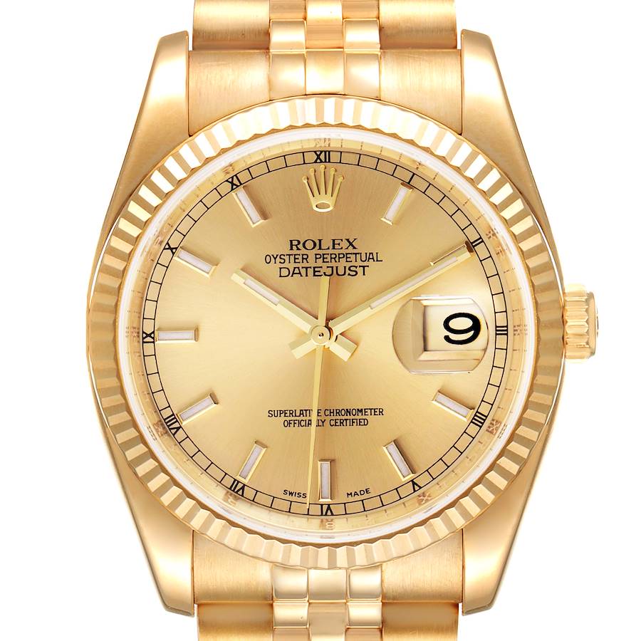 Rolex Datejust Yellow Gold Champagne Dial Mens Watch 116238 Box Papers SwissWatchExpo