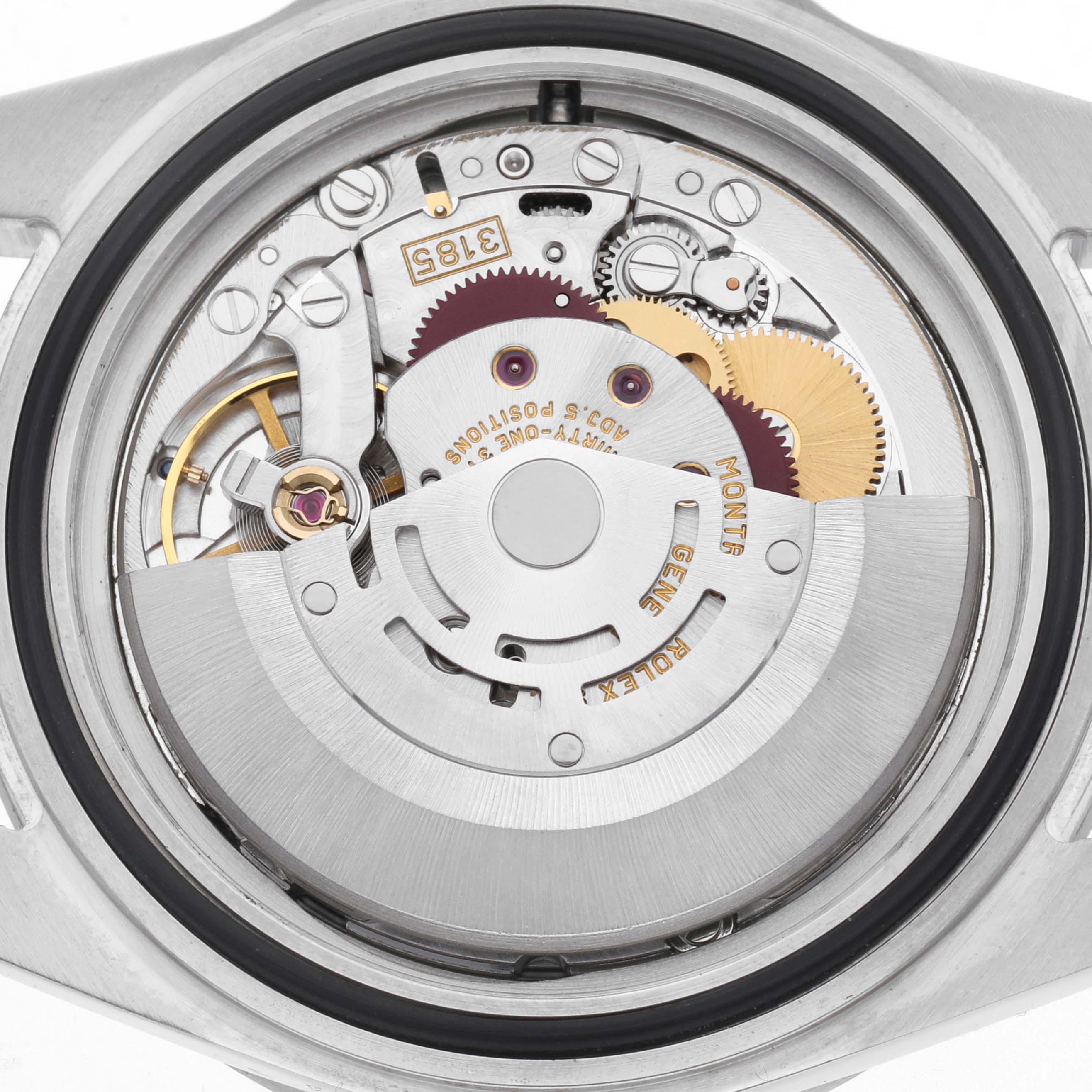 The image shows the movement and internal mechanism of the Rolex Explorer 16570 Men
s Stainless Steel White Dial 16570 Men
s Stainless Steel White Dial watch from a rear angle.