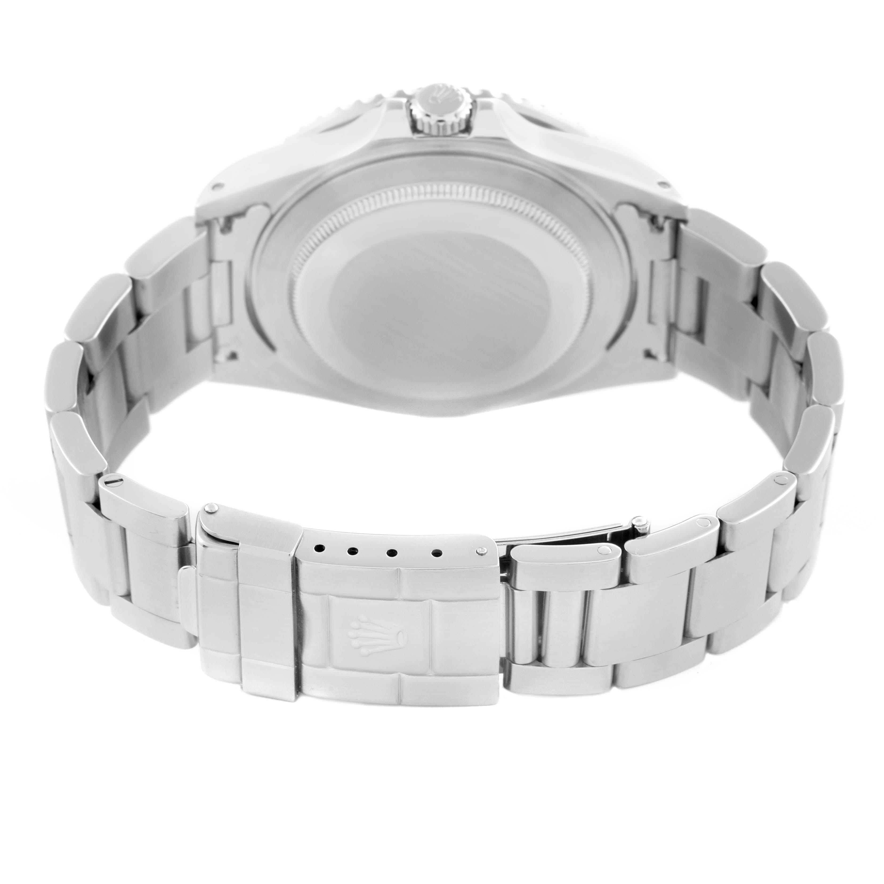 The image shows the back and bracelet clasp of a Rolex GMT-Master 16710 Men
s Stainless Steel Black Dial 16710 Men
s Stainless Steel Black Dial, highlighting the polished metal and clasp details.