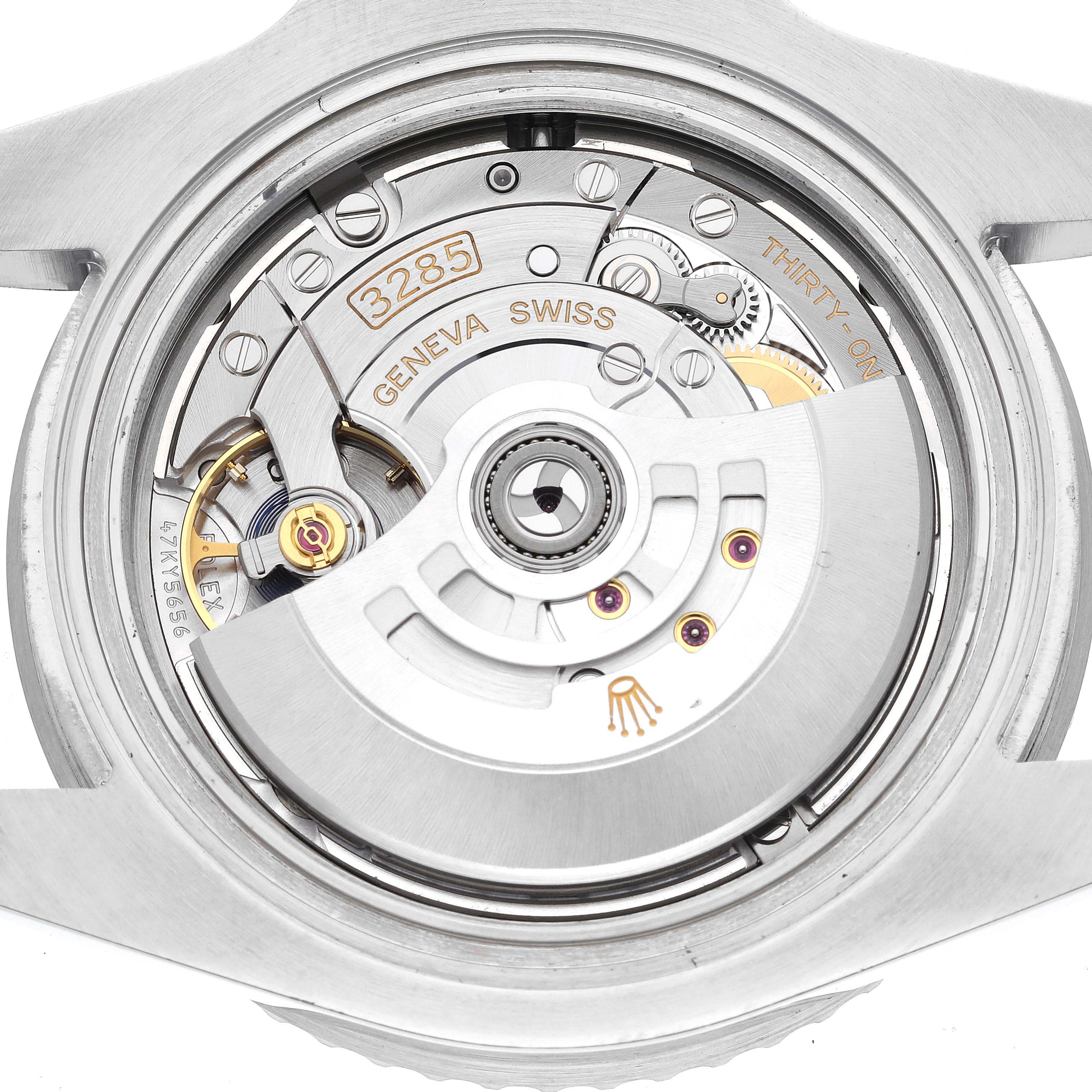 This image shows the back view of the Rolex GMT-Master 126710 Men
s Stainless Steel Black Dial 126710 Men
s Stainless Steel Black Dial
s internal movement, focusing on the caliber 3285 mechanism.