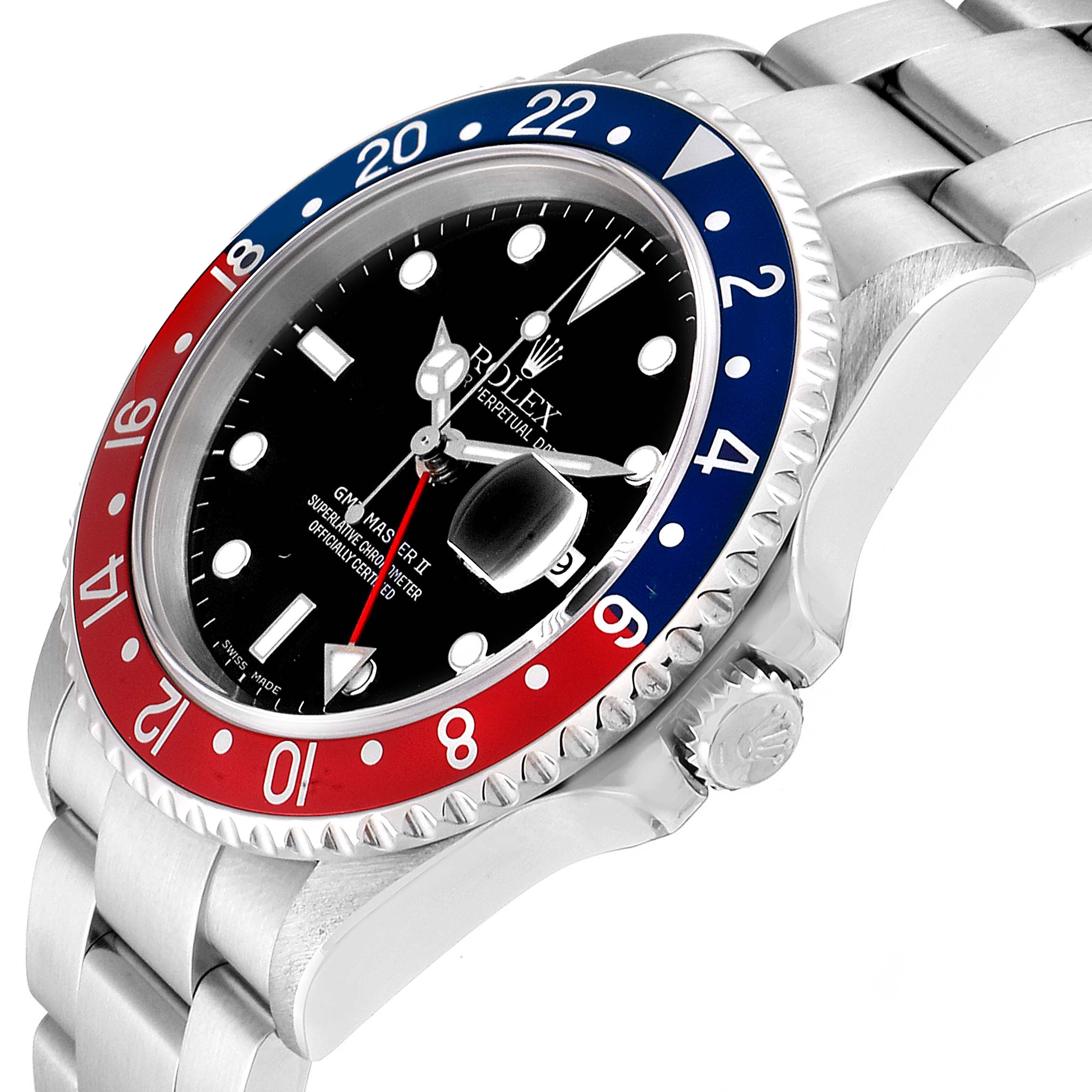 The image shows a close-up angle of a Rolex GMT-Master 16710 Men's Stainless Steel Black Dial 16710 Men's Stainless Steel Black Dial watch, highlighting the bezel, dial, and part of the bracelet.