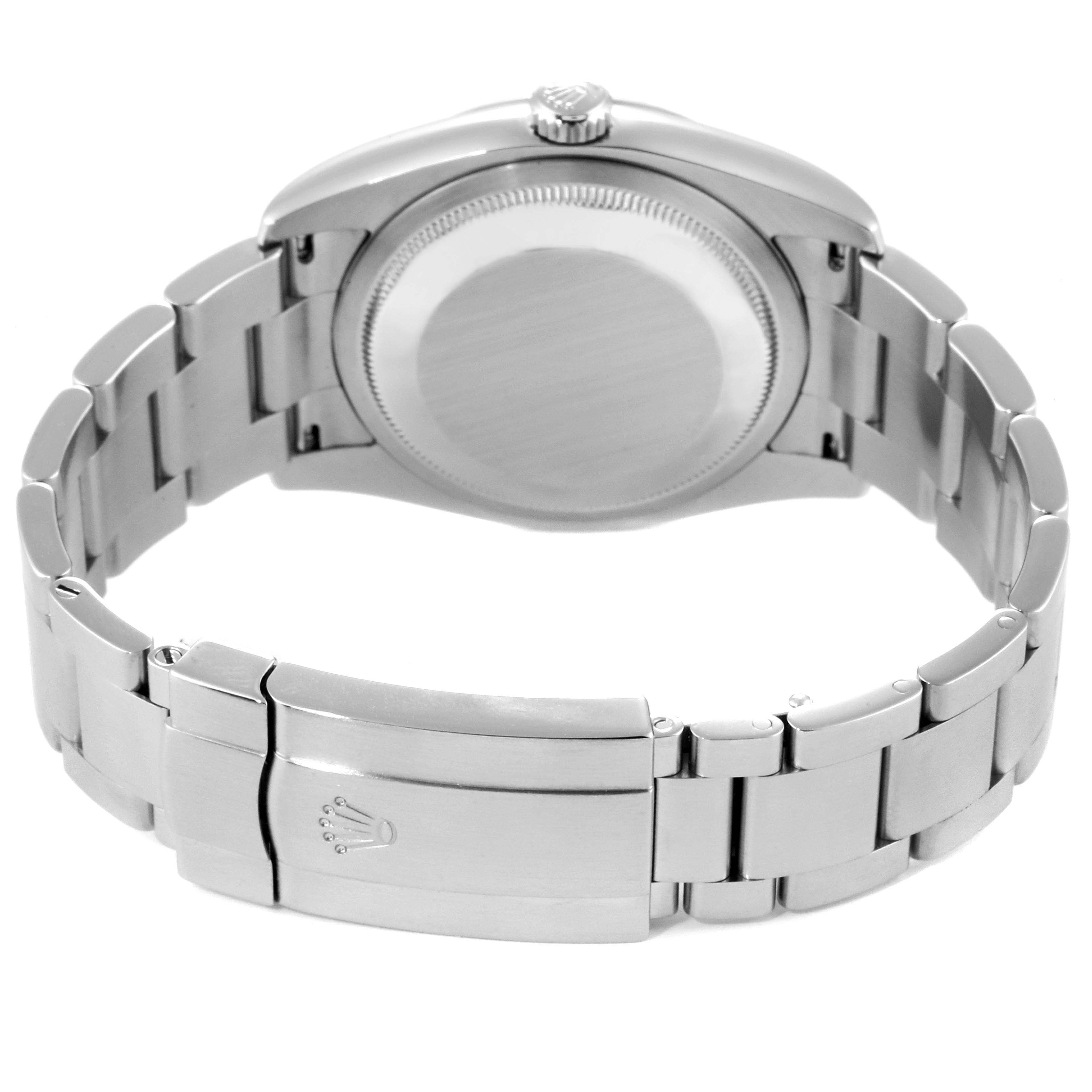 This image shows the back, bracelet, and clasp of a Rolex Oyster Perpetual 116034 Men's Stainless Steel Blue Dial 116034 Men's Stainless Steel Blue Dial watch from a rear angle.