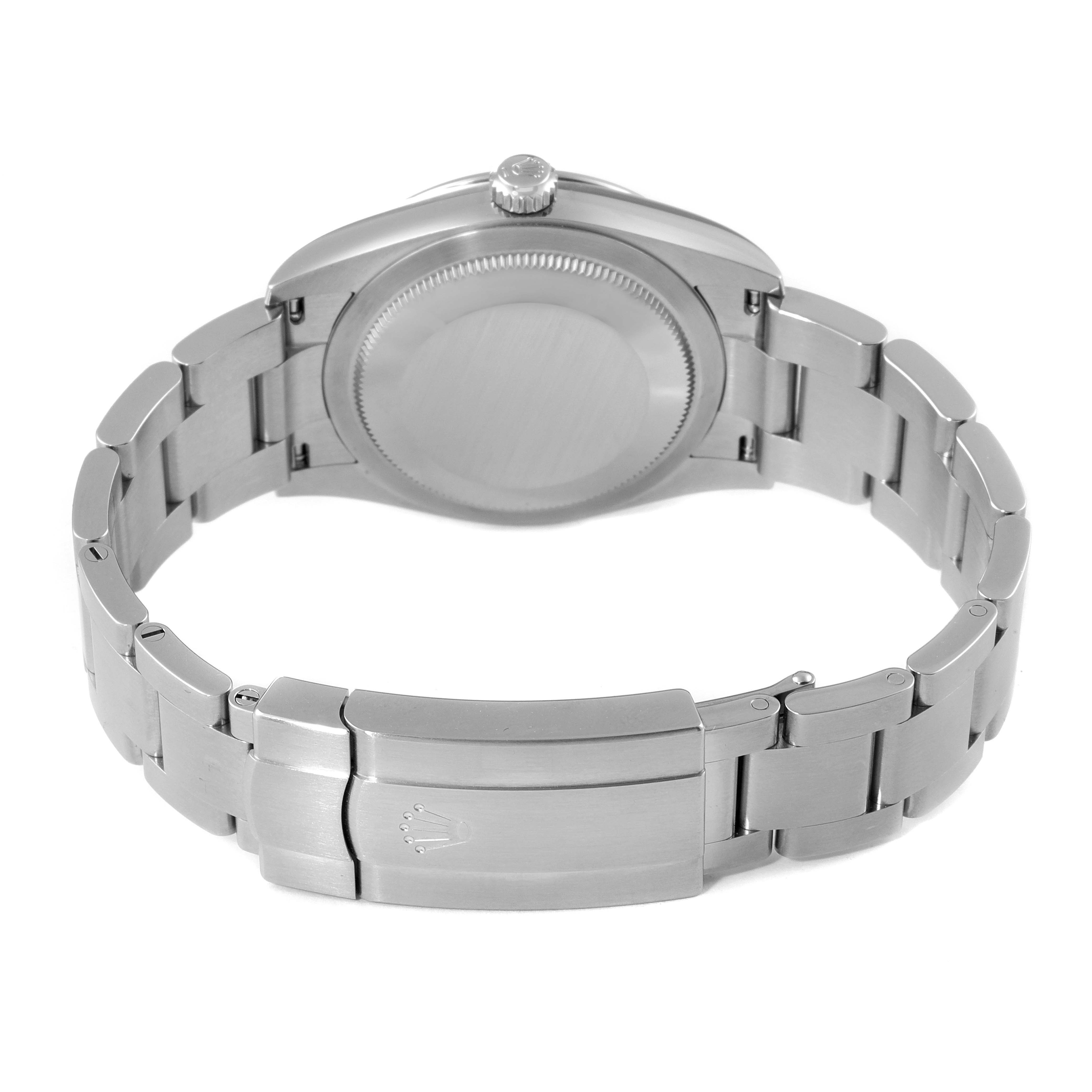 This image shows the back view of a Rolex Oyster Perpetual 124200 Men
s Stainless Steel Blue Dial 124200 Men
s Stainless Steel Blue Dial, highlighting the case back and bracelet with clasp.