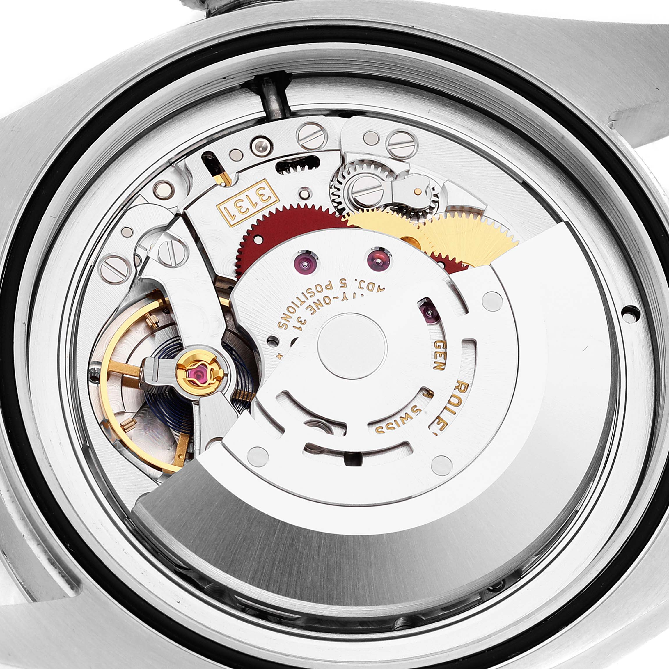 The image shows the internal mechanism of a Rolex Air-King 116900 Men's Stainless Steel Black Dial 116900 Men's Stainless Steel Black Dial watch from a close-up, top-down angle.