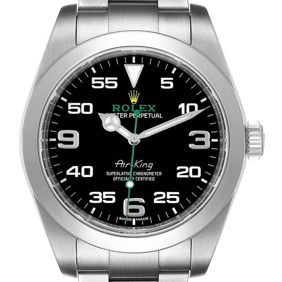 Rolex Oyster Perpetual Air King Green Hand Steel Mens Watch 116900 SwissWatchExpo