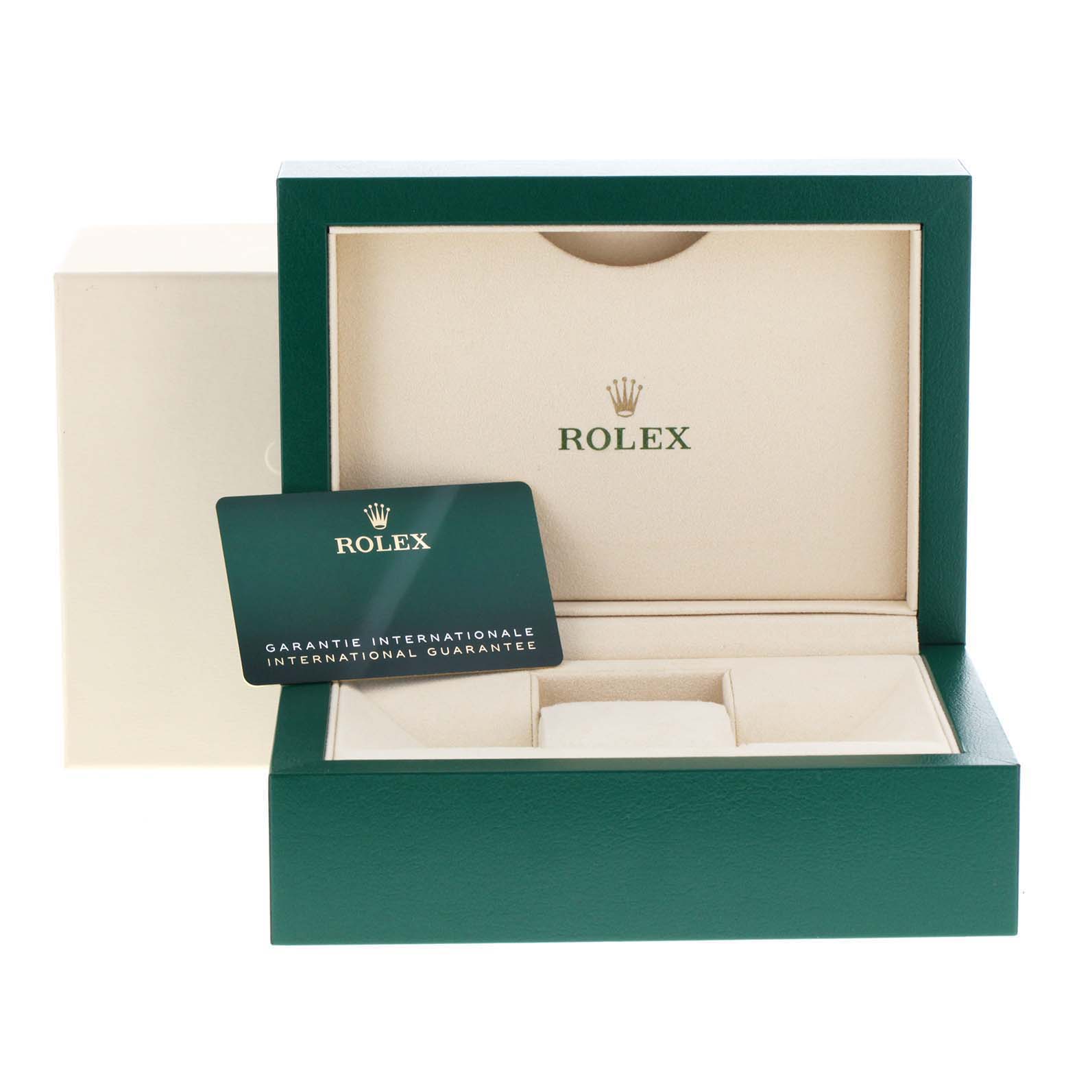 The image shows the packaging box and warranty card for a Rolex Oyster Perpetual 276200 Women
s Stainless Steel Blue Dial 276200 Women
s Stainless Steel Blue Dial watch.