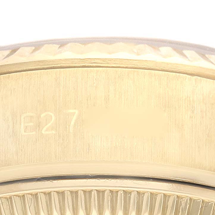The image shows a close-up view of the case edge and bezel of a Rolex President 69178 Women's Yellow Gold White Dial 69178 Women's Yellow Gold White Dial model watch.