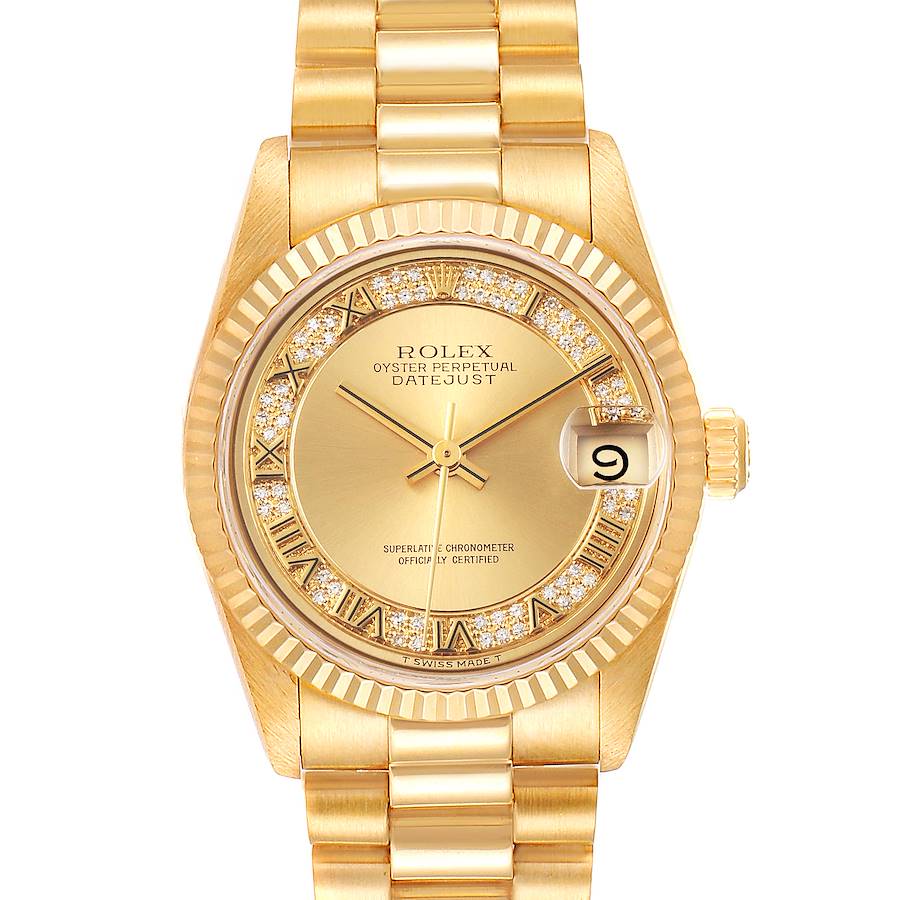 Rolex President Datejust 31 Yellow Gold Myriad Diamond Watch 68278 Box Papers SwissWatchExpo