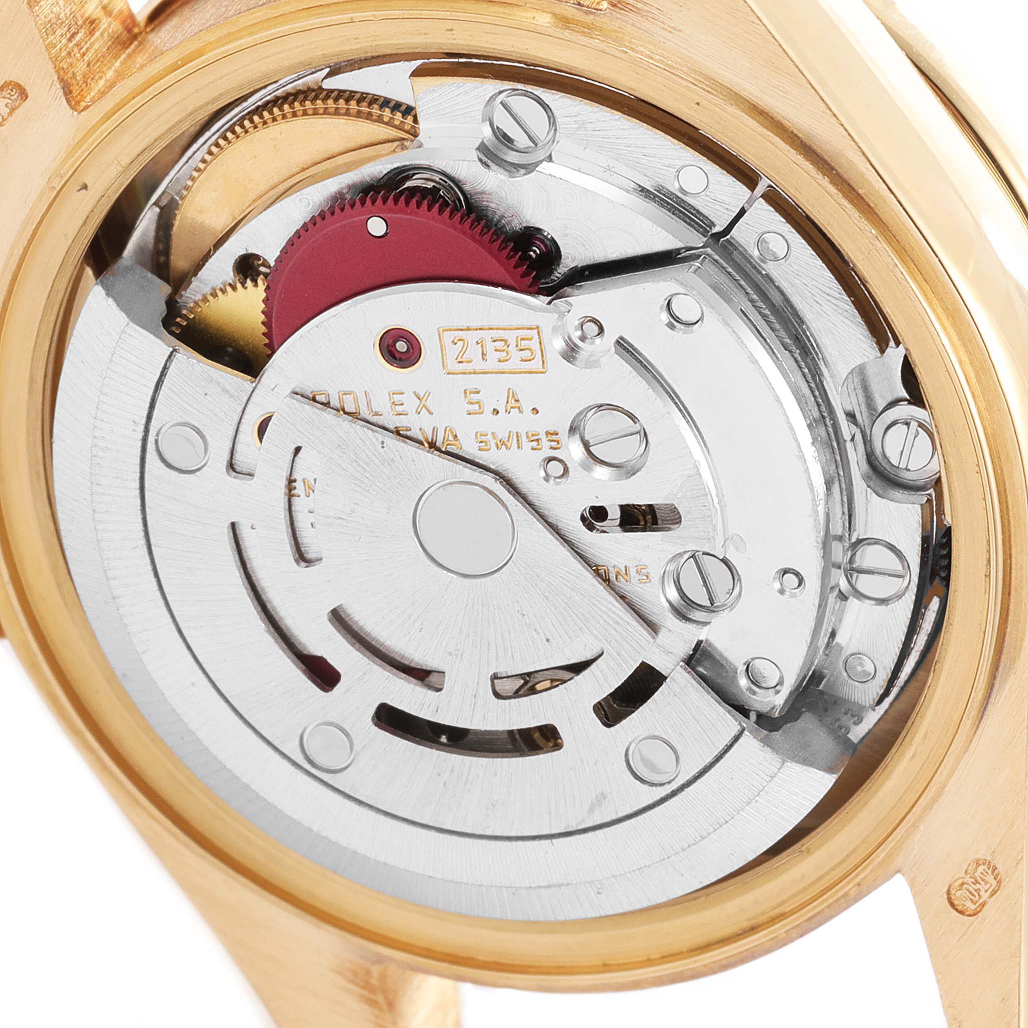 This image shows the internal mechanical movement of a Rolex President 69158 Women's Yellow Gold Grey Dial 69158 Women's Yellow Gold Grey Dial model watch viewed from the back.