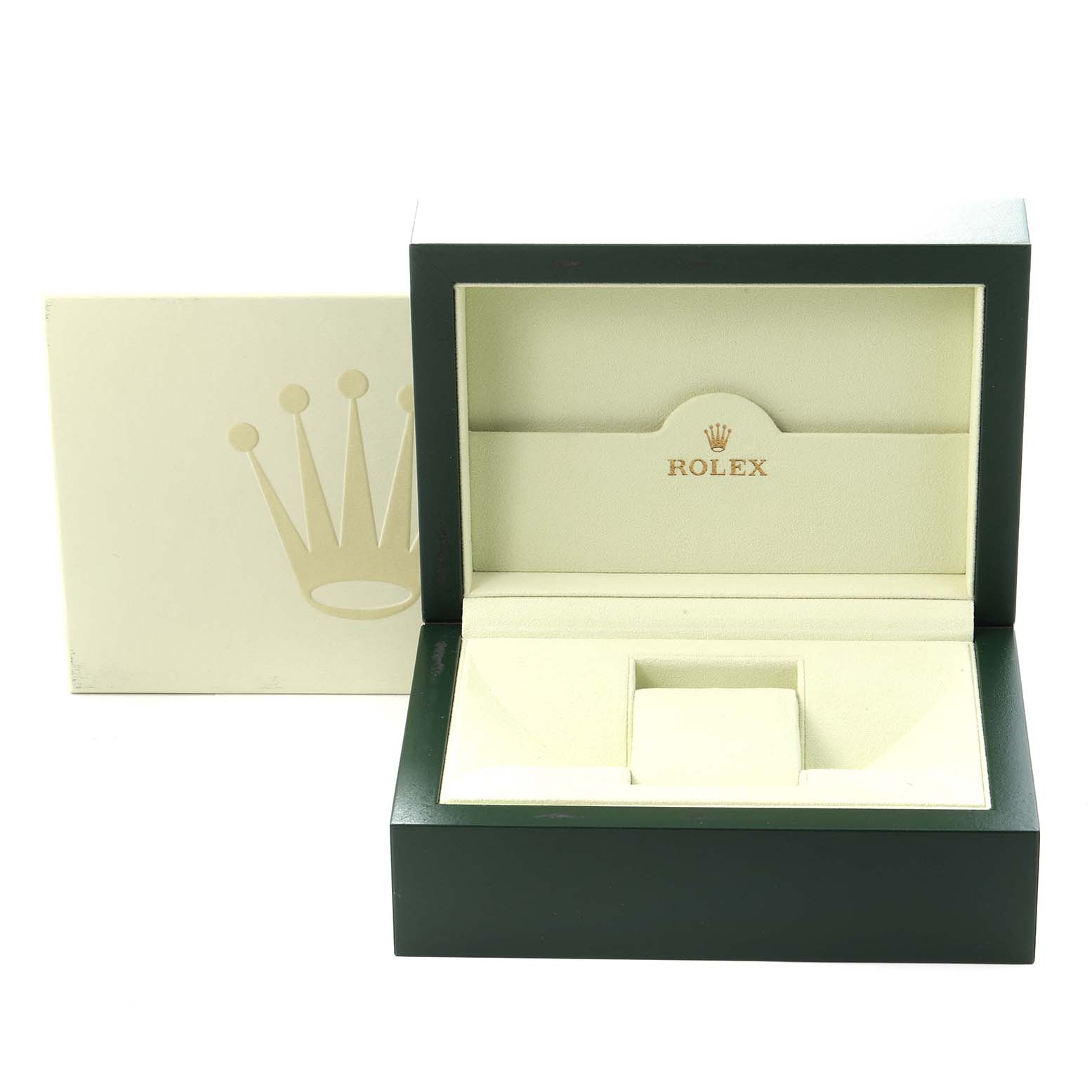 The image shows an open box for a Rolex Sea-Dweller 116660 Men
s Stainless Steel Blue Dial 116660 Men
s Stainless Steel Blue Dial watch, featuring the interior lining and logo.