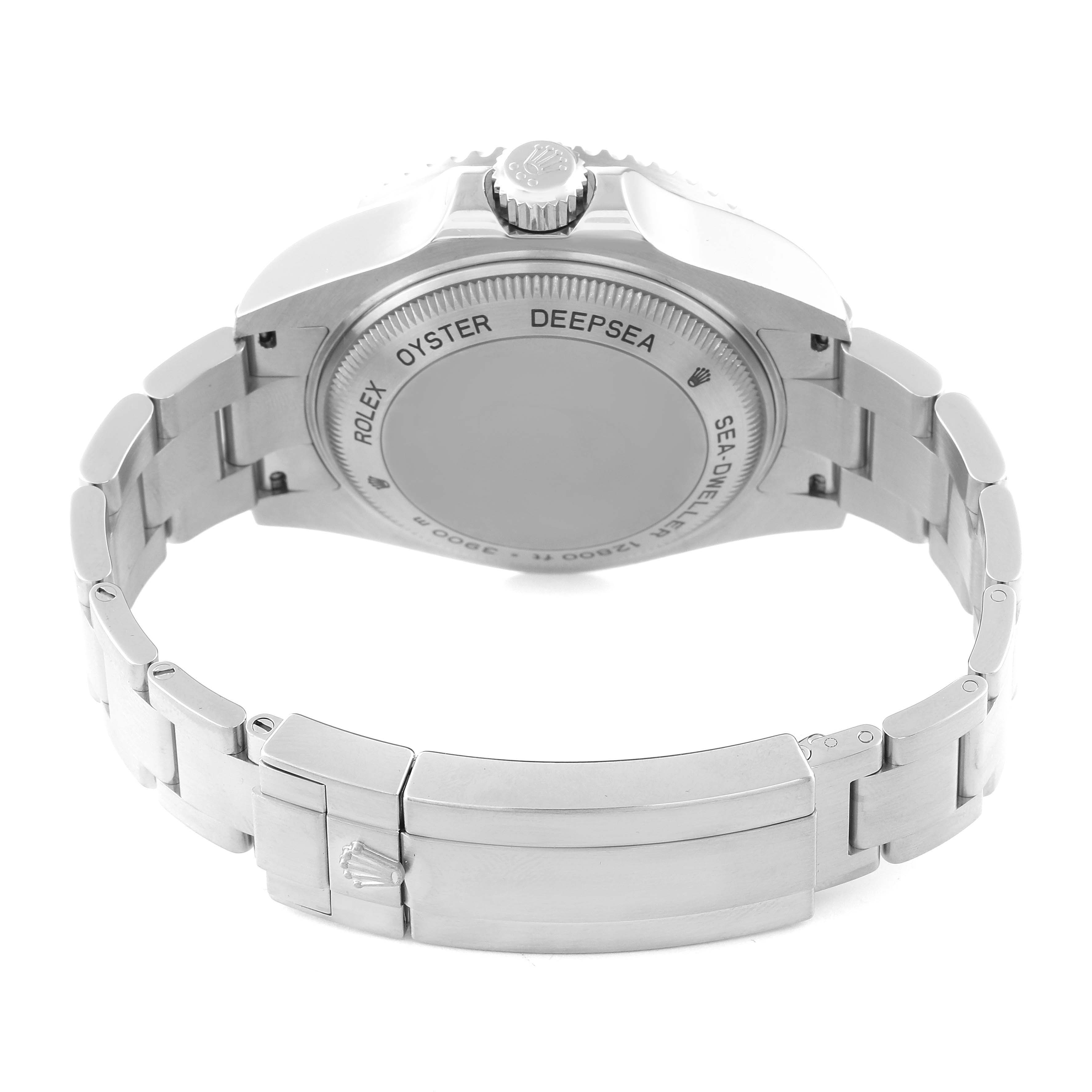 The image shows the case back and bracelet of a Rolex Sea-Dweller 116660 Men
s Stainless Steel Black Dial 116660 Men
s Stainless Steel Black Dial, viewed from the rear.