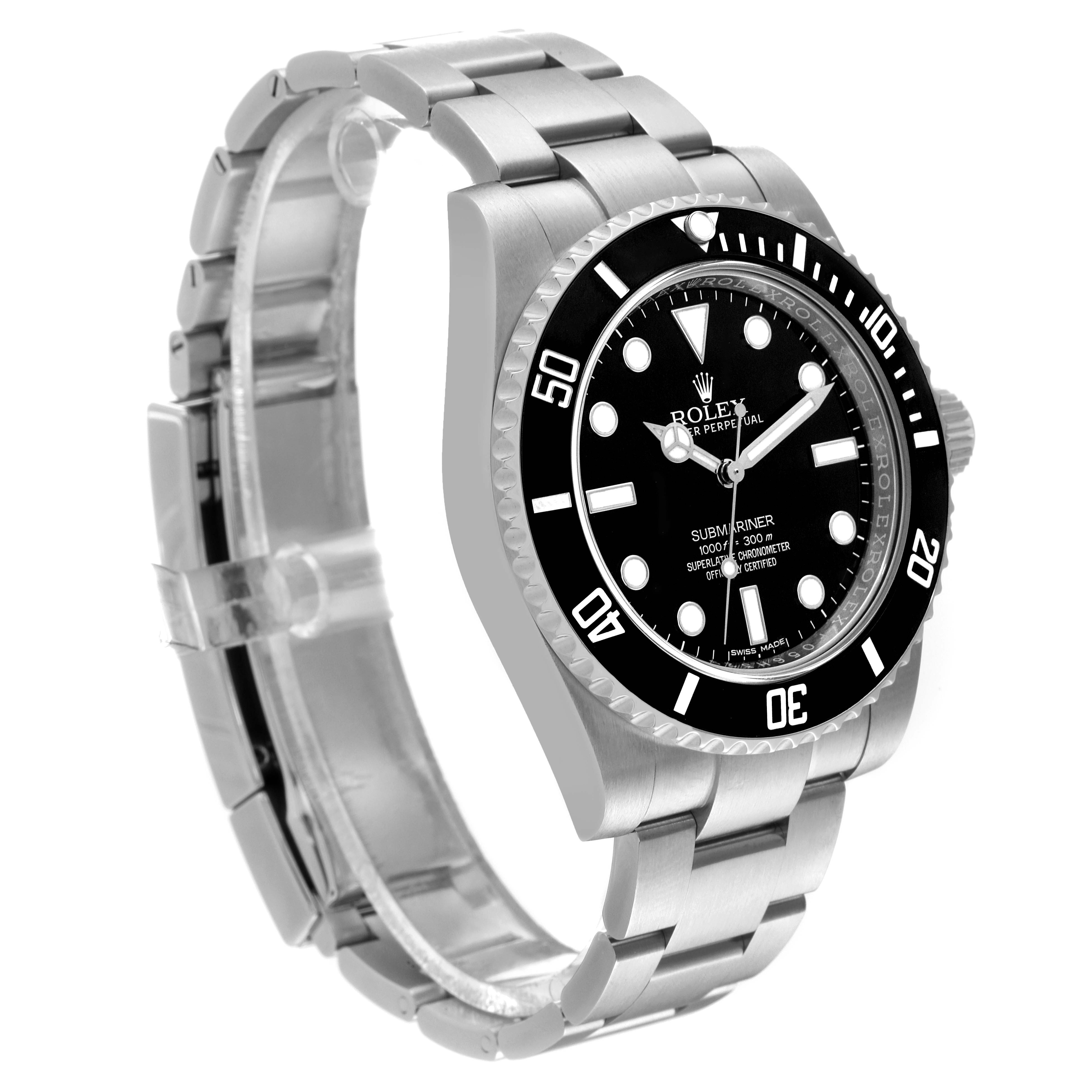 This image shows a Rolex Submariner 114060 Men's Stainless Steel Black Dial 114060 Men's Stainless Steel Black Dial watch at a three-quarter angle, showcasing its face, bezel, and bracelet.