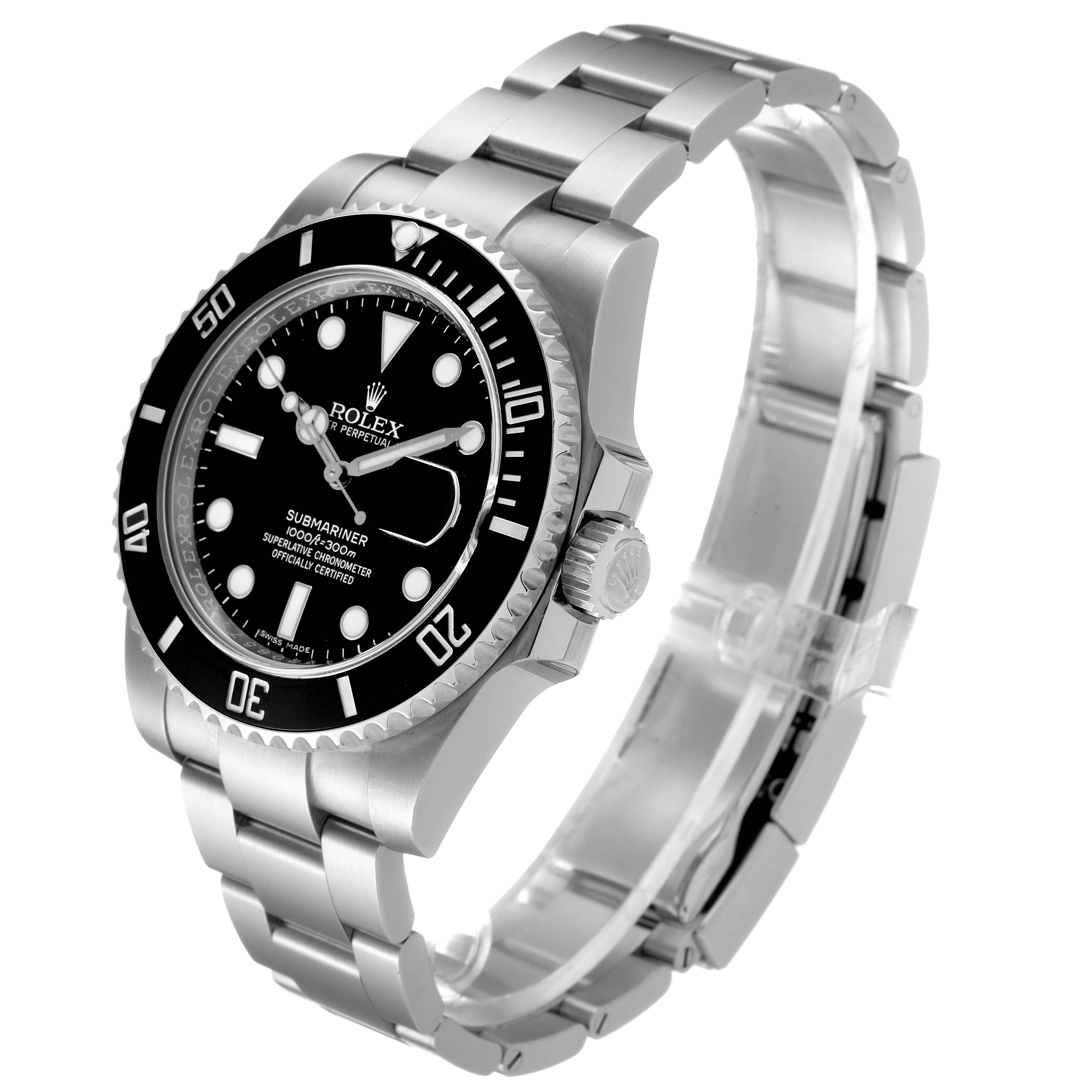 This image shows a Rolex Submariner 116610LN Men
s Stainless Steel Black Dial 116610LN Men
s Stainless Steel Black Dial watch at a slight angle displaying its face, bezel, and bracelet.