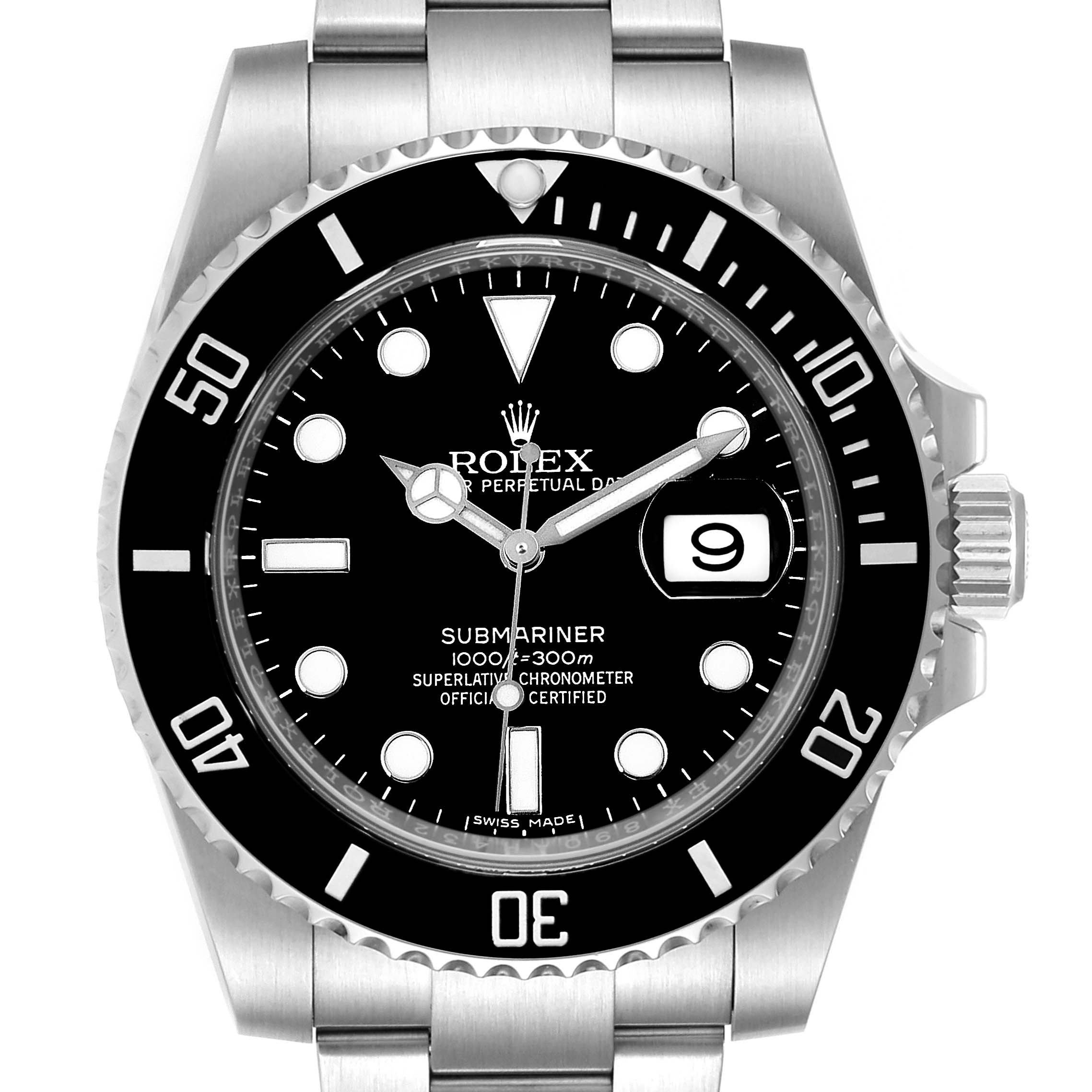 This image shows the front view of a Rolex Submariner 116610LN Men
s Stainless Steel Black Dial 116610LN Men
s Stainless Steel Black Dial watch, highlighting the dial, bezel, and bracelet.