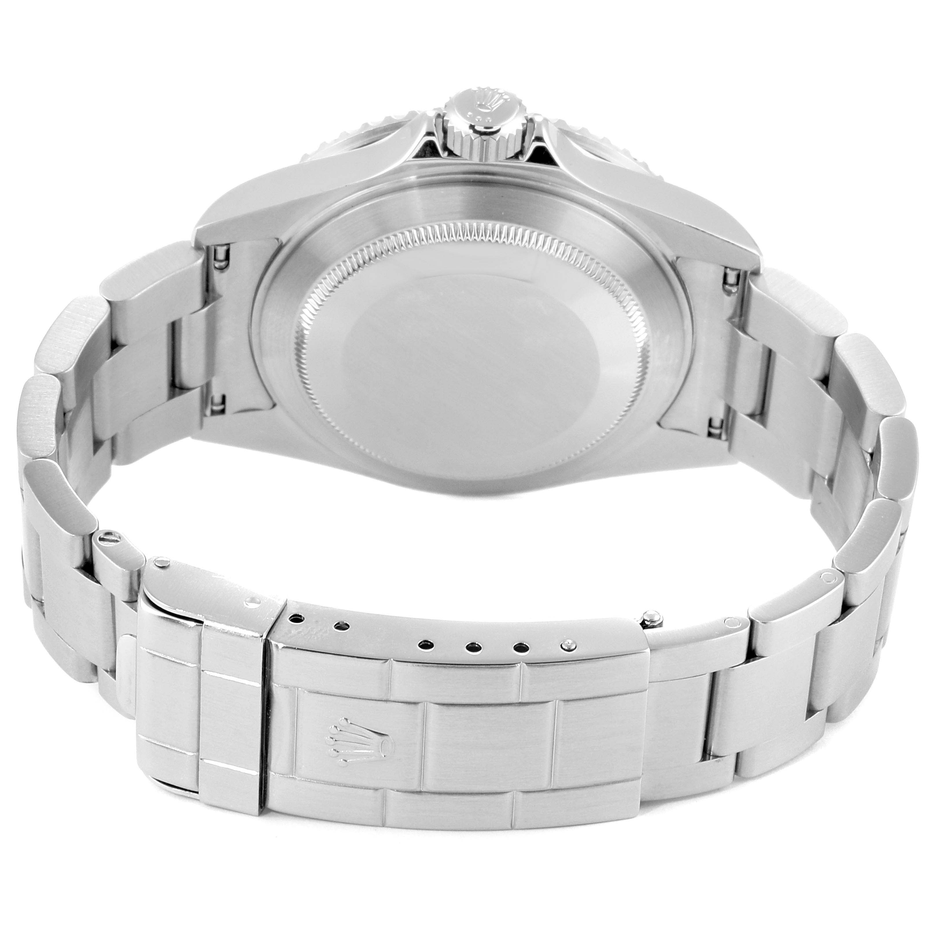 This image shows the back view of a Rolex Submariner 16610 Men
s Stainless Steel Black Dial 16610 Men
s Stainless Steel Black Dial watch, highlighting its case back and bracelet.