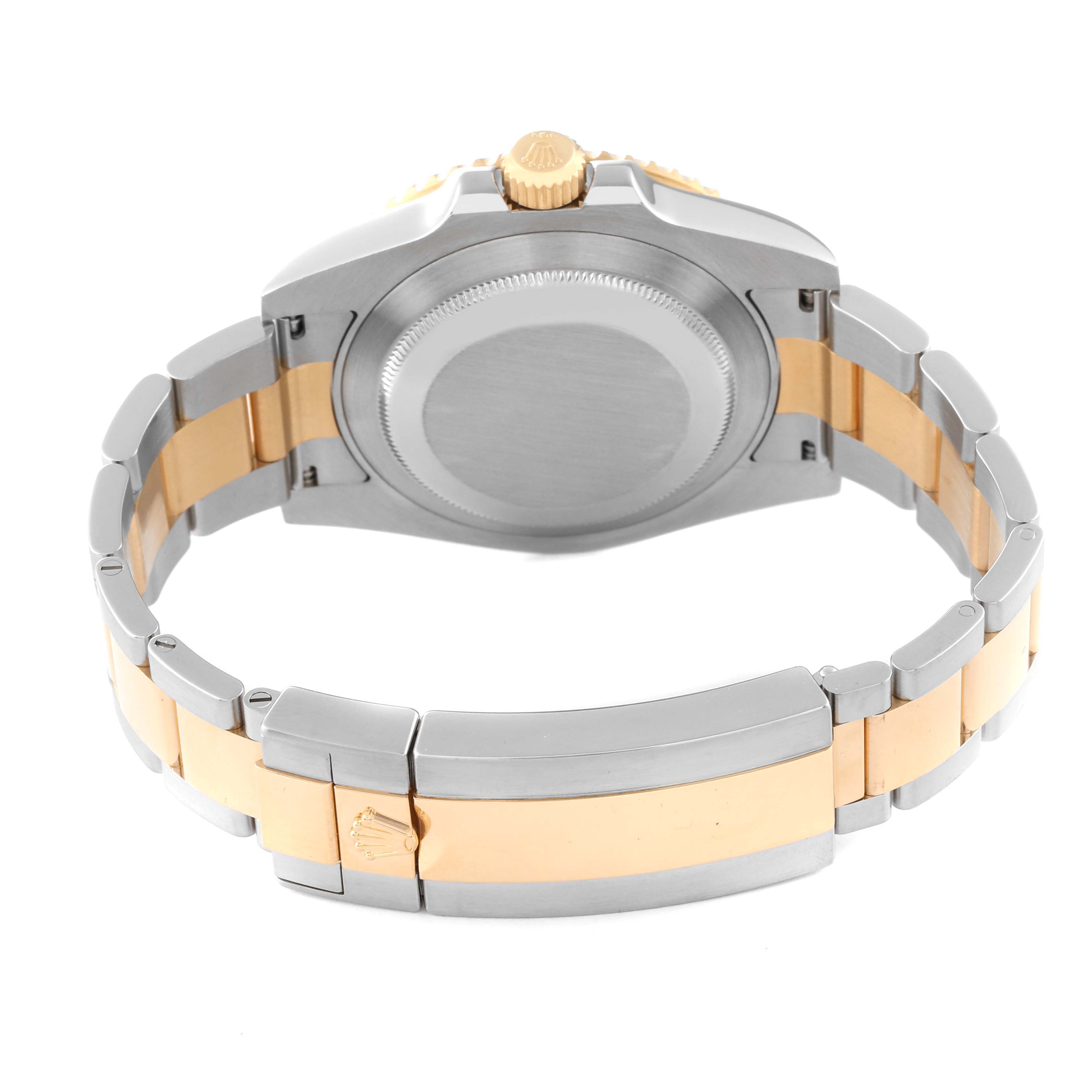 The image shows the back view of a Rolex Submariner 116613LB Men's Steel and Gold (two tone) Blue Dial 116613LB Men's Steel and Gold (two tone) Blue Dial watch, highlighting the case and two-tone bracelet.