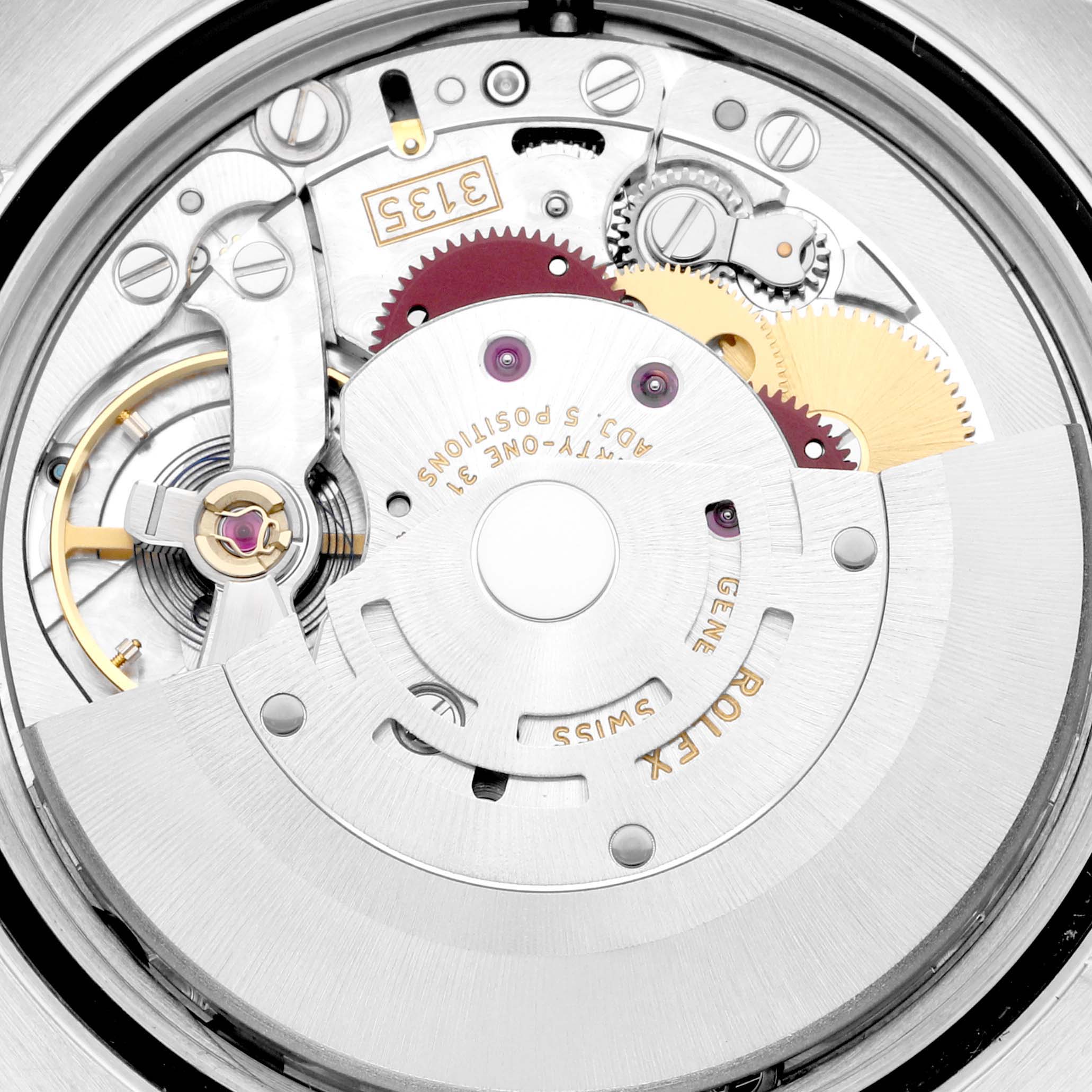 This image shows a close-up view of the movement and inner mechanics of a Rolex Turn-o-Graph 116264 Men
s Stainless Steel White Dial 116264 Men
s Stainless Steel White Dial watch.