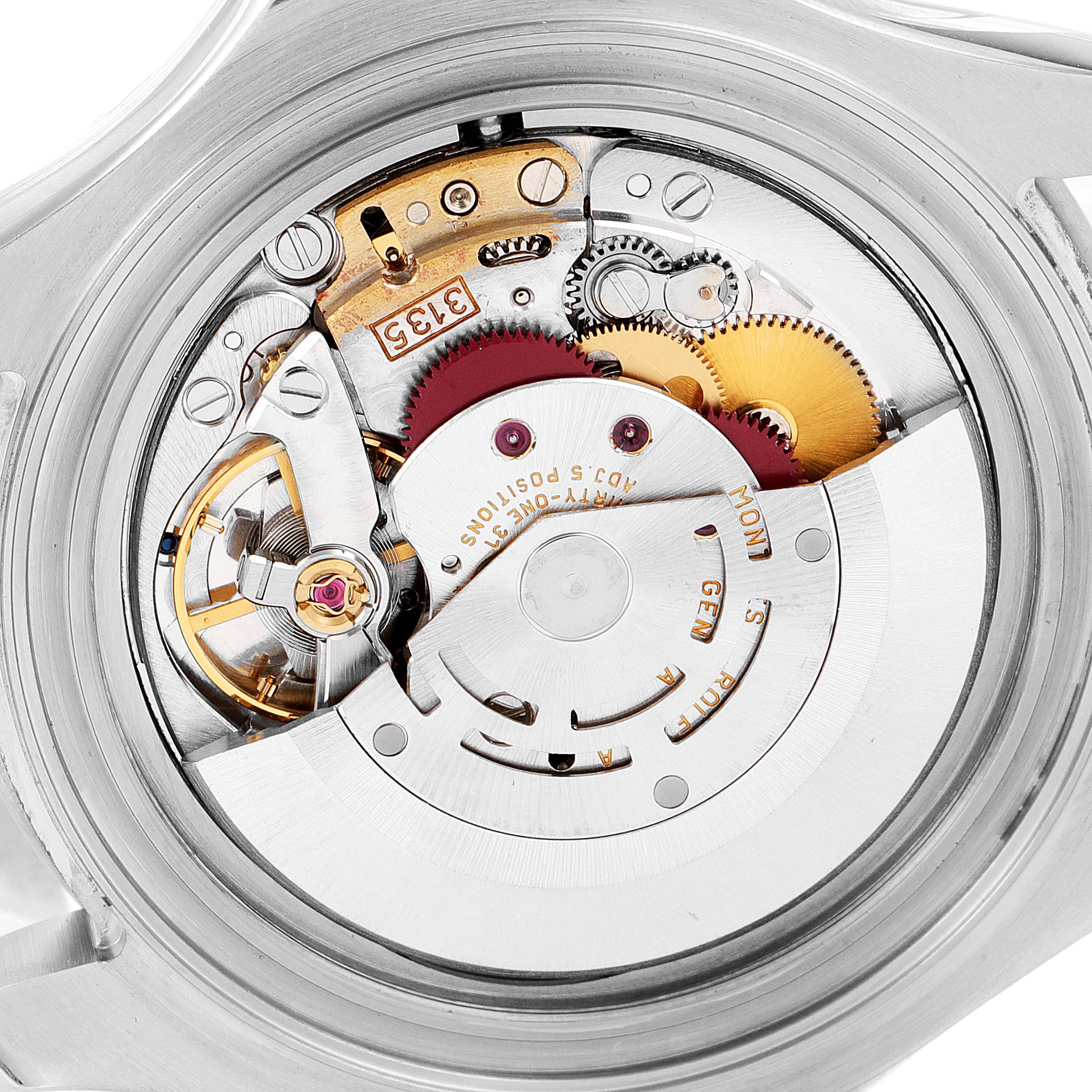 The image shows the internal mechanism of a Rolex Yacht-Master 16622 Men
s Stainless Steel Silver Dial 16622 Men
s Stainless Steel Silver Dial watch from a close-up angle.