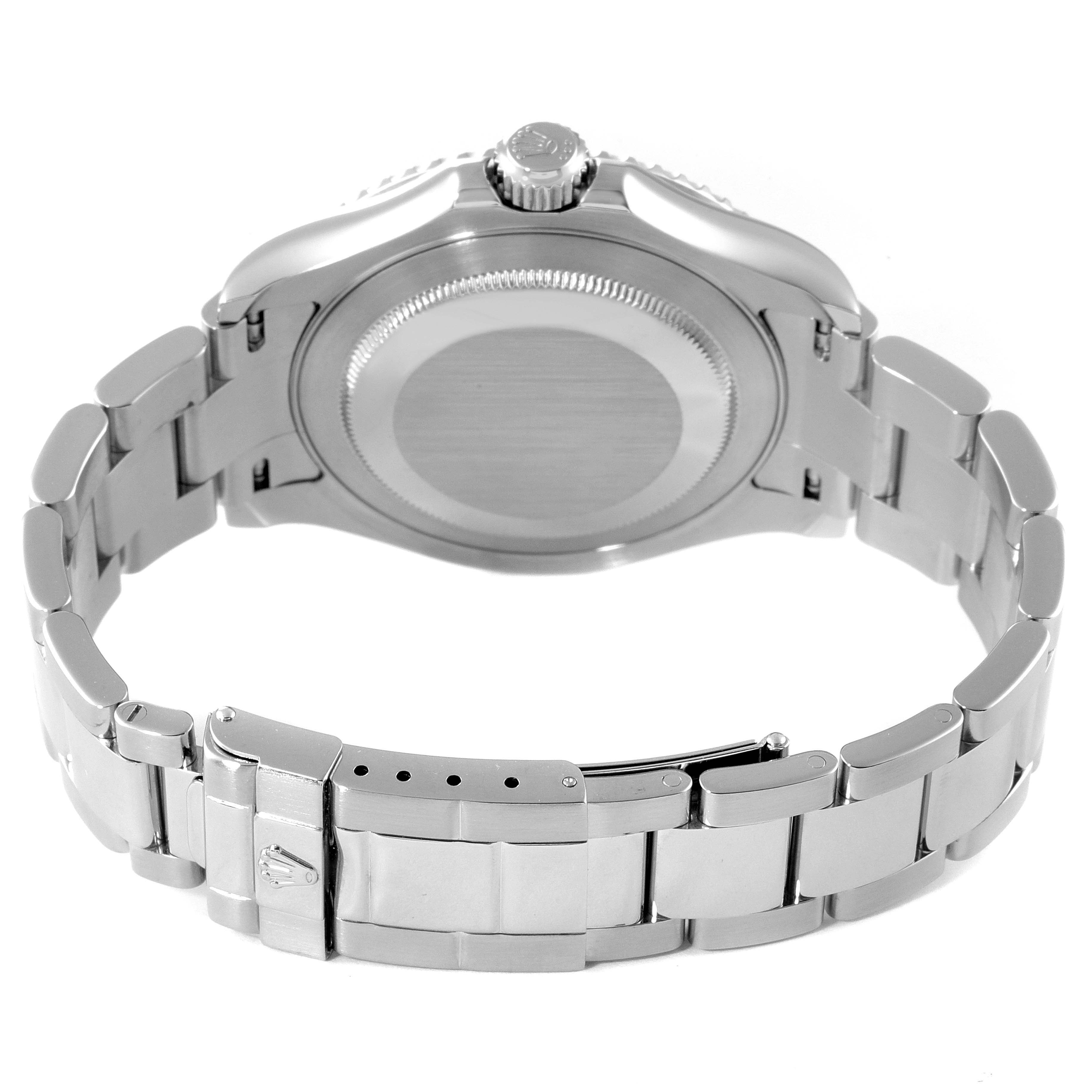 This image shows the back case and bracelet of a Rolex Yacht-Master 16622 Men
s Stainless Steel Silver Dial 16622 Men
s Stainless Steel Silver Dial watch from a rear angle.