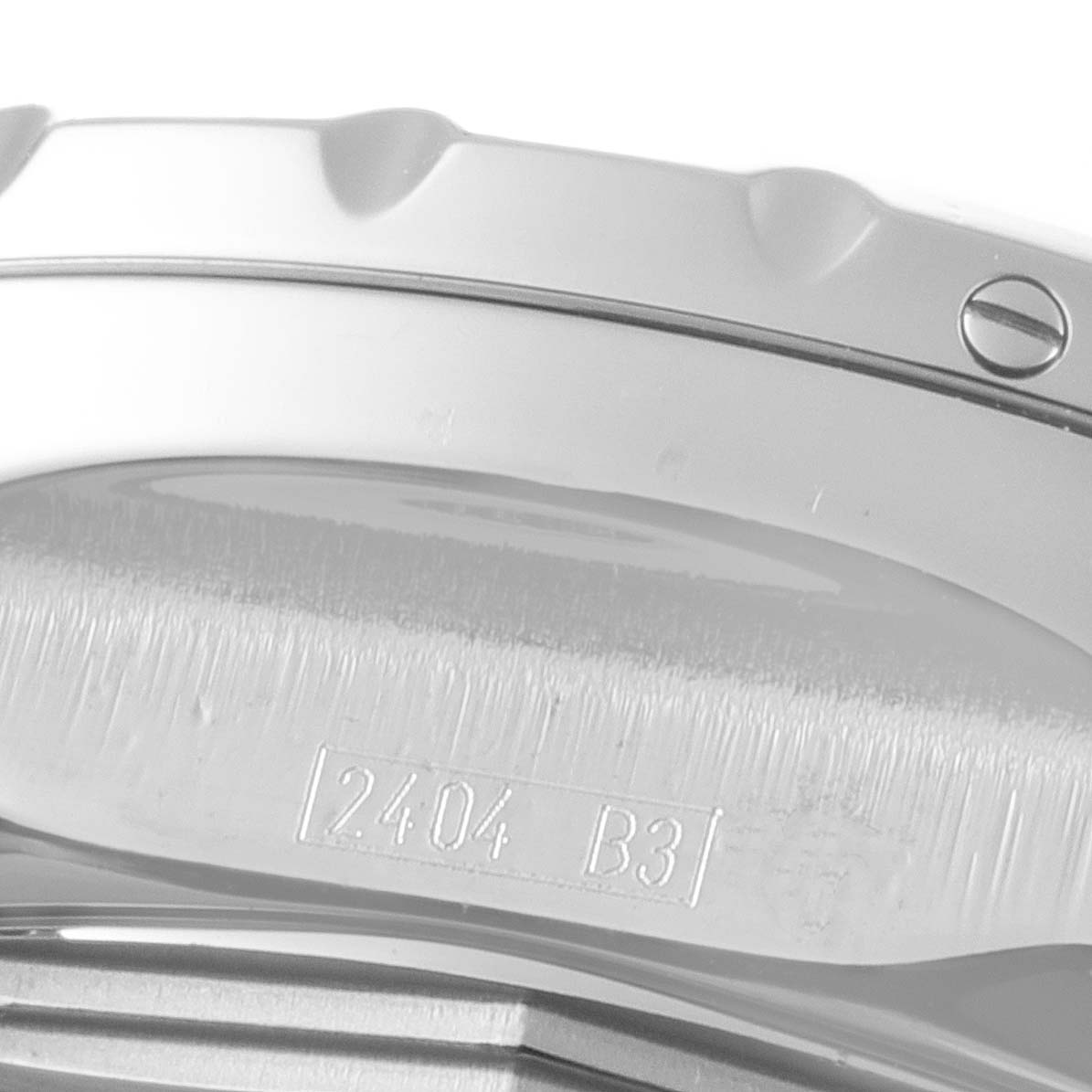 This close-up image shows the side view of the bezel and part of the case of the Breitling Bentley A13362 Men's Stainless Steel Silver Dial A13362 Men's Stainless Steel Silver Dial watch model.