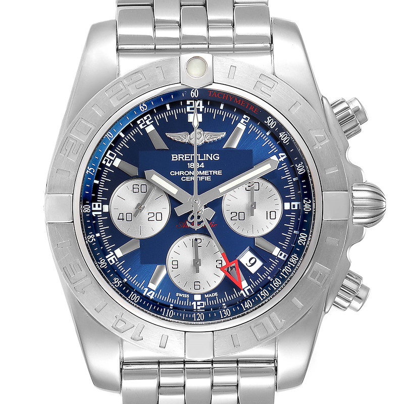 Breitling Chronomat Evolution 44 GMT Steel Mens Watch AB0420 Box Papers SwissWatchExpo